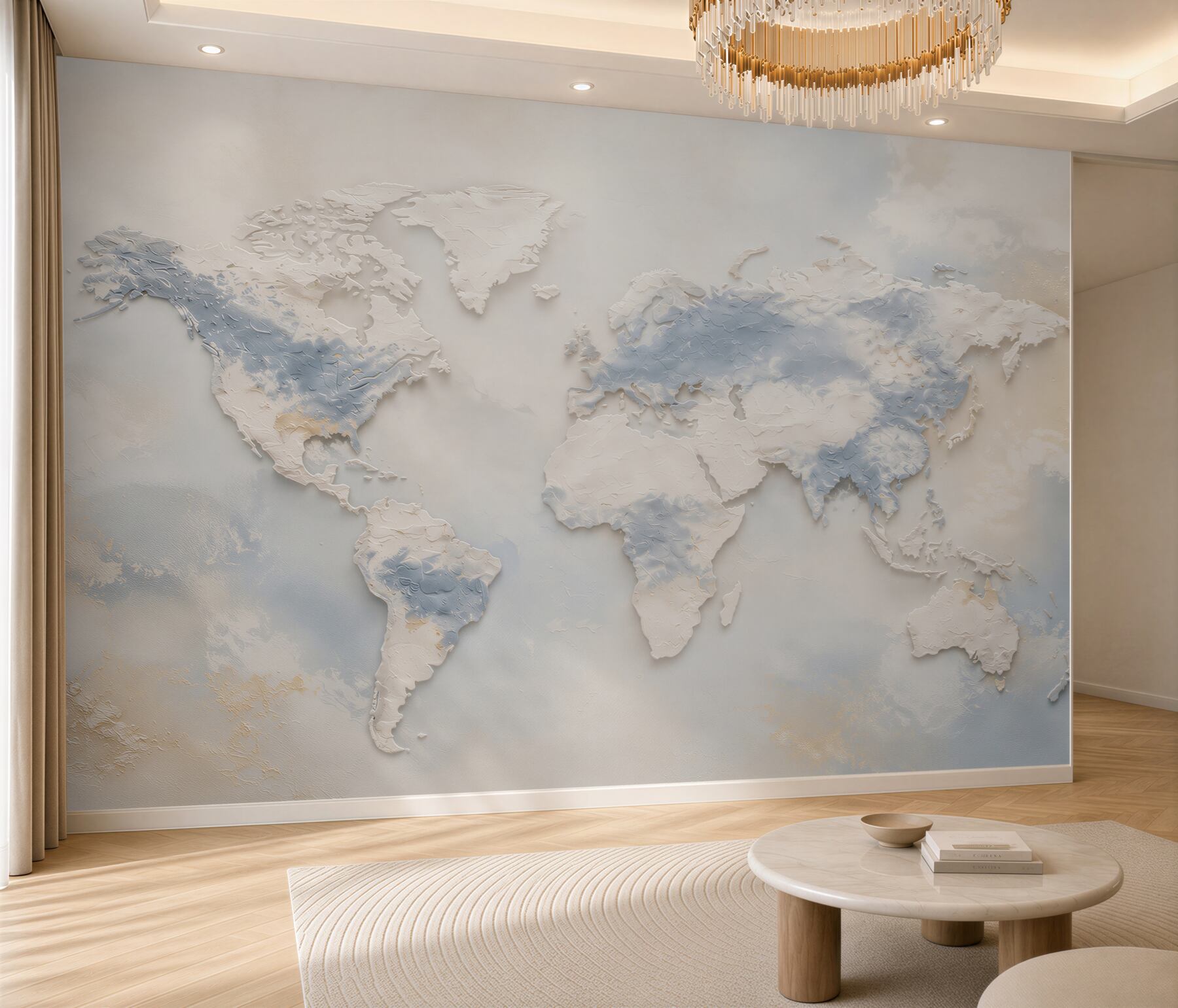 Fototapeta mapa świata 3D beżowo błękitna nowoczesna?v23