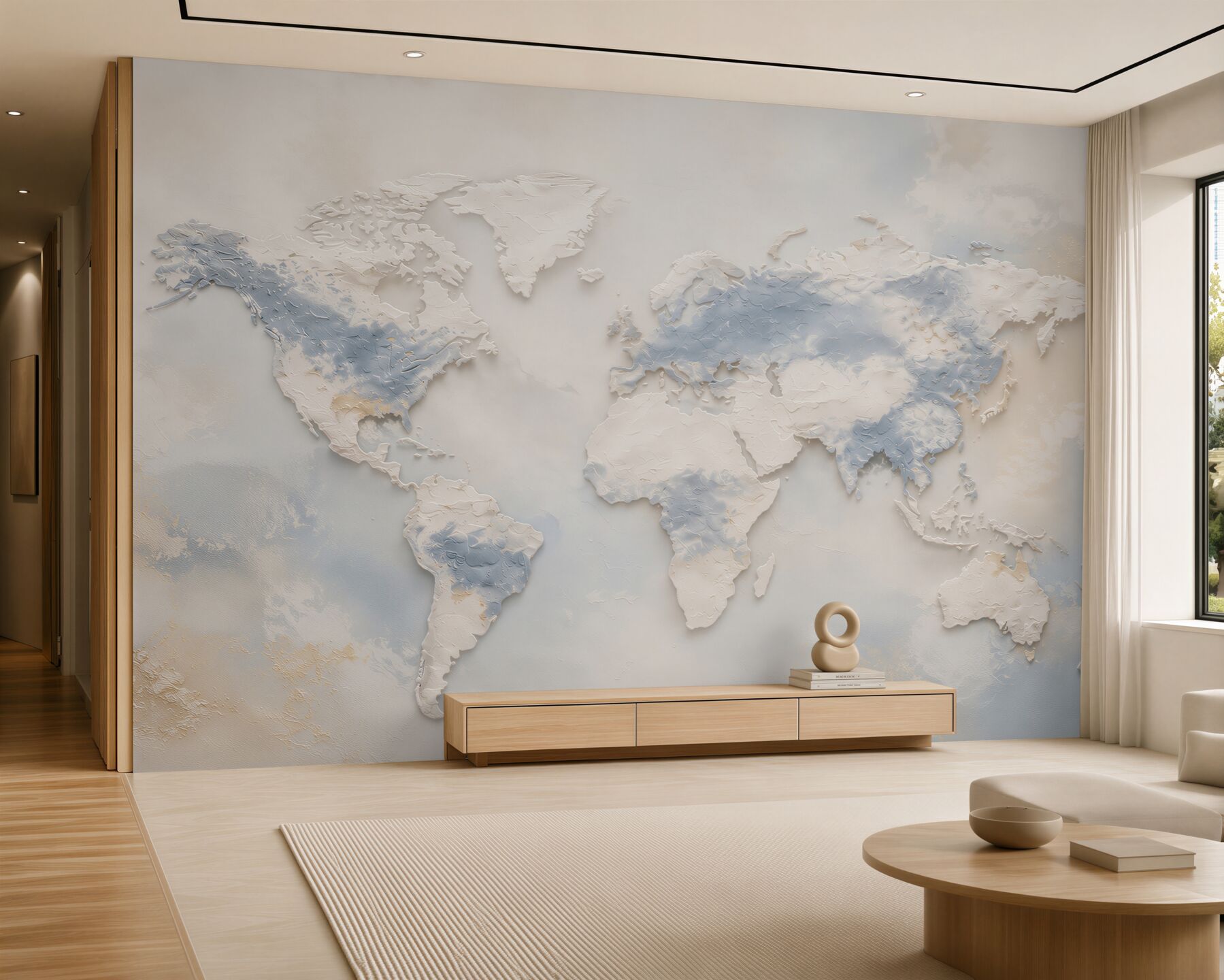 Fototapeta mapa świata 3D beżowo błękitna nowoczesna