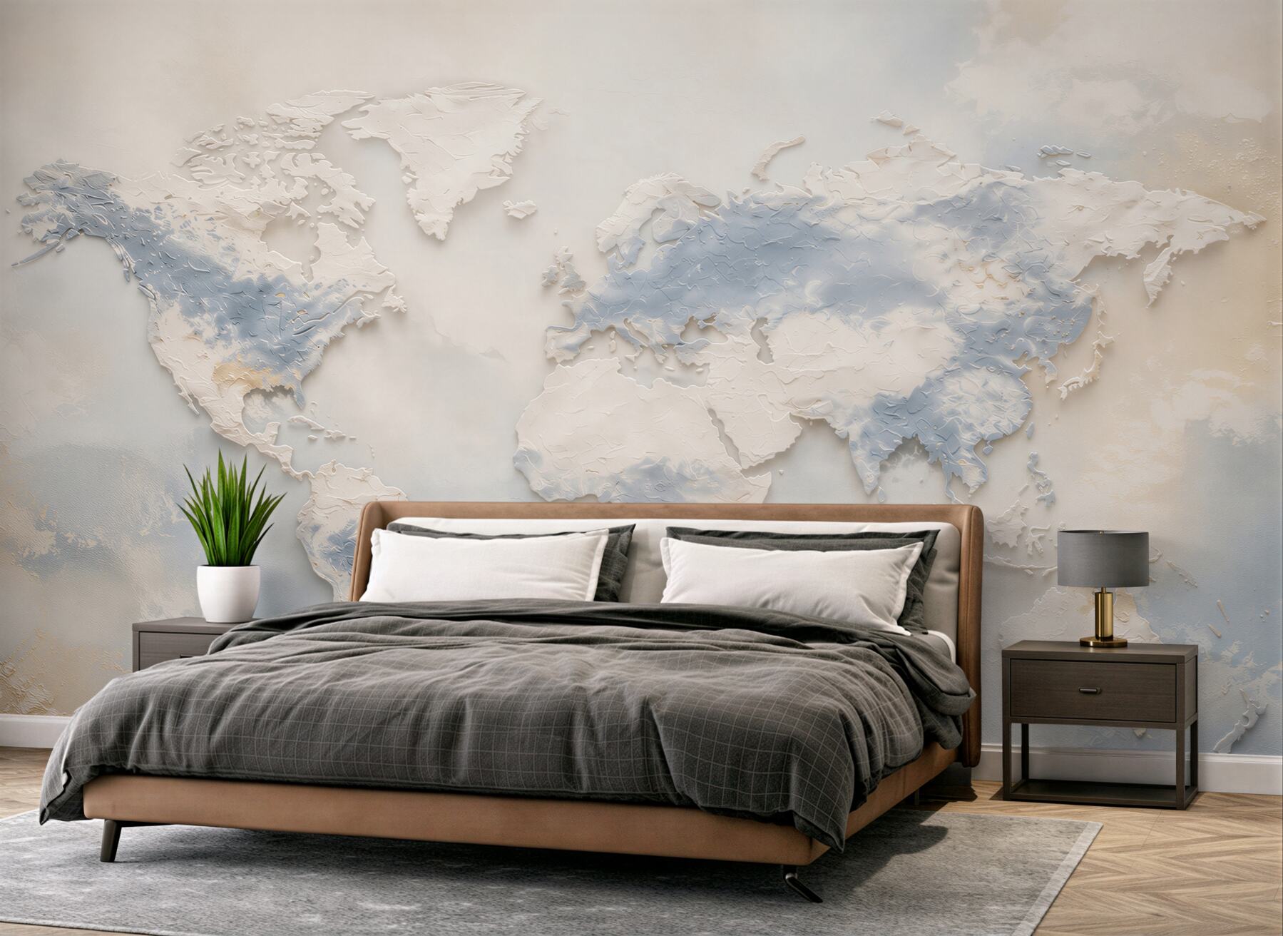 Fototapeta mapa świata 3D beżowo błękitna nowoczesna?v23
