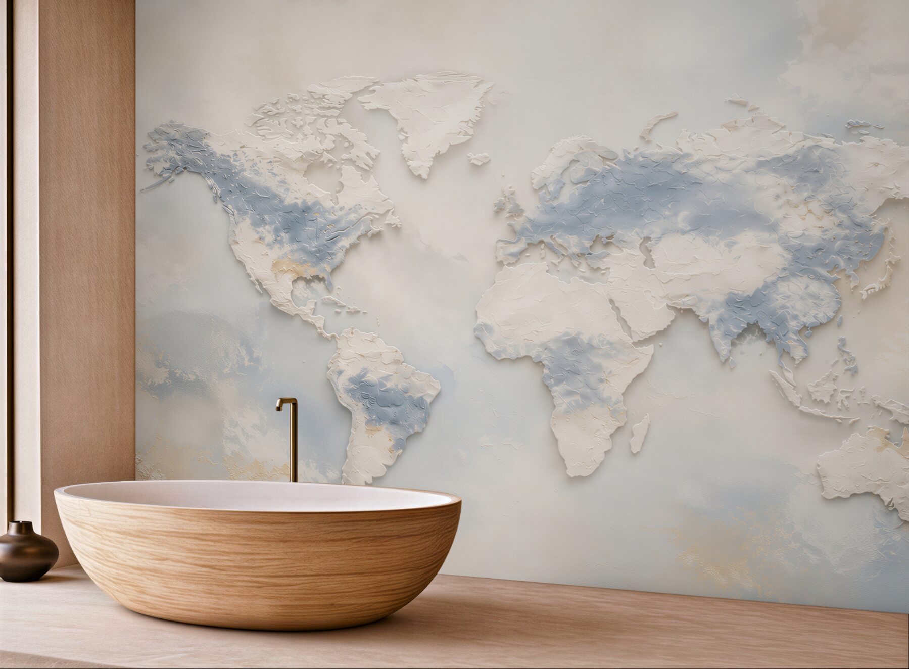 Fototapeta mapa świata 3D beżowo błękitna nowoczesna?v23