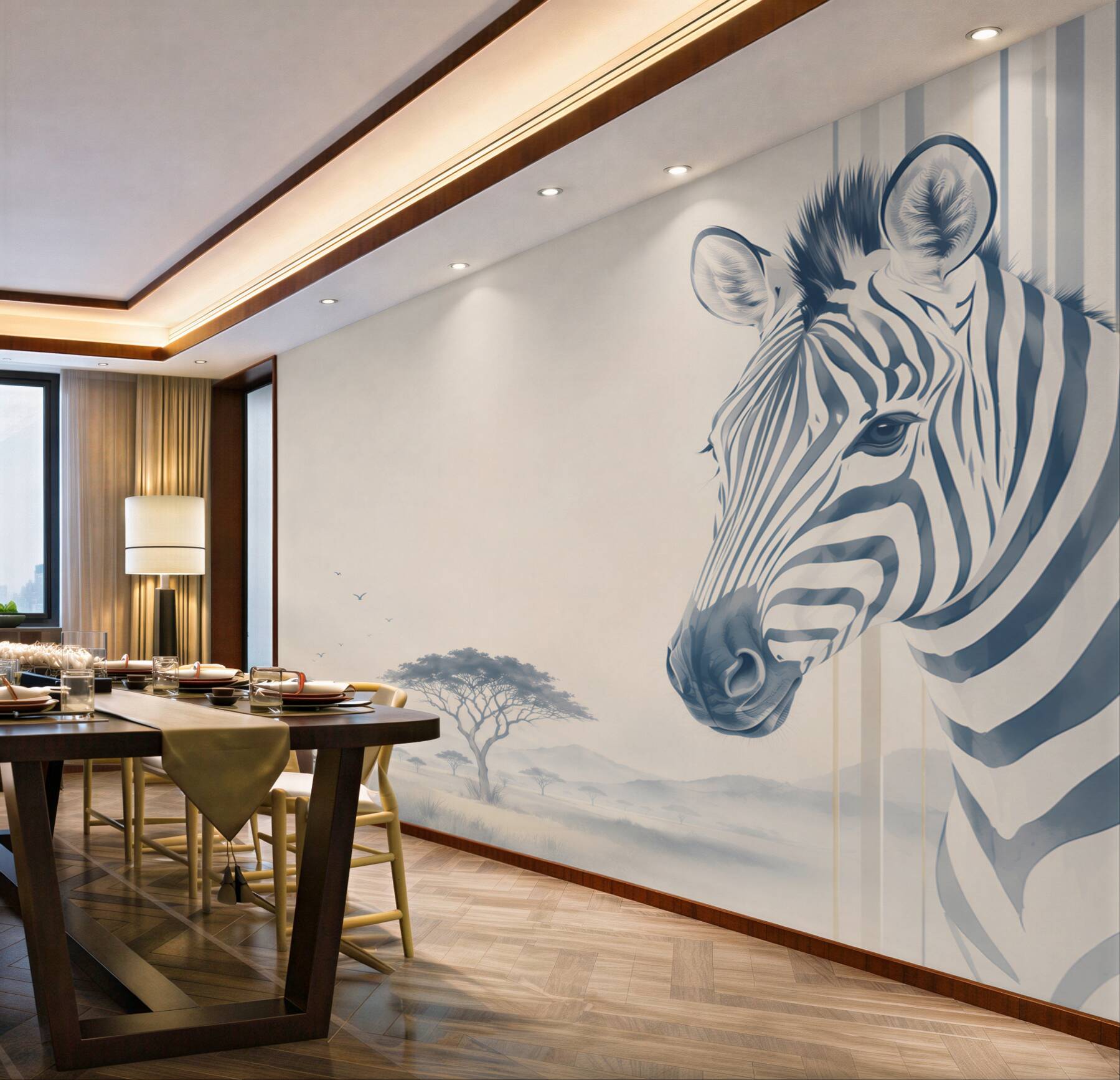 Fototapeta zebra na sawannie beżowo szara nowoczesna