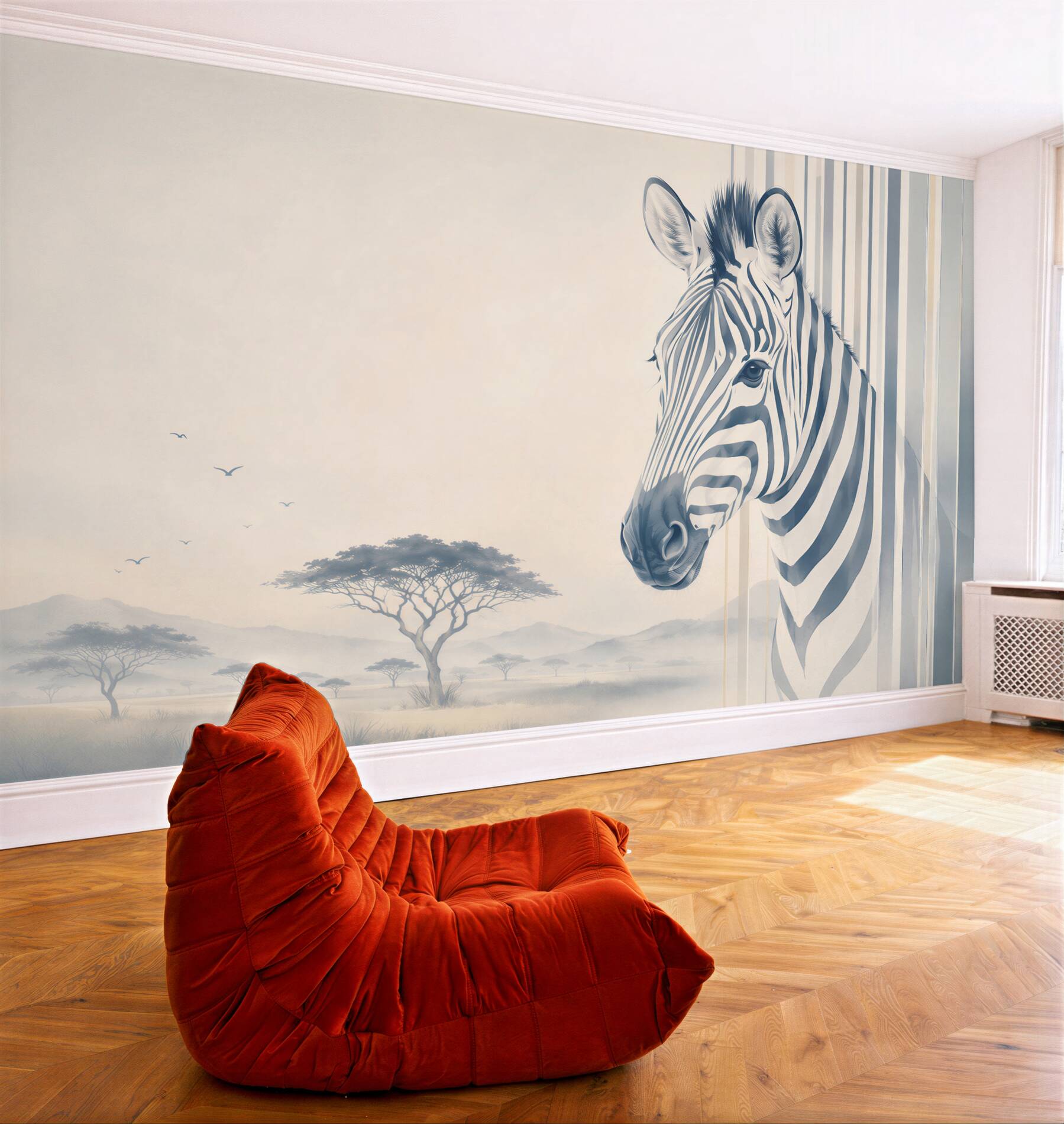 Fototapeta zebra na sawannie beżowo szara nowoczesna?v23