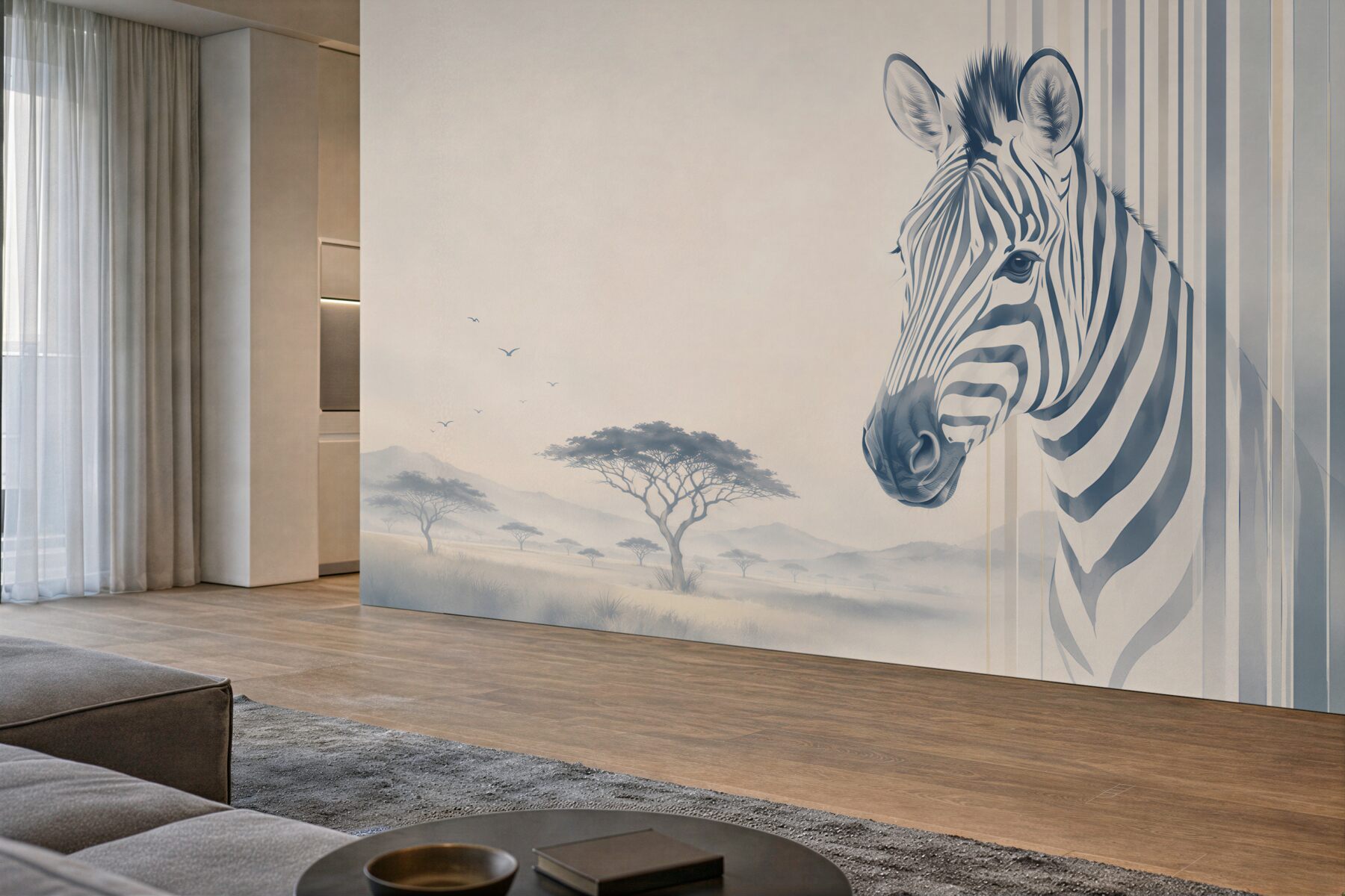 Fototapeta zebra na sawannie beżowo szara nowoczesna?v23