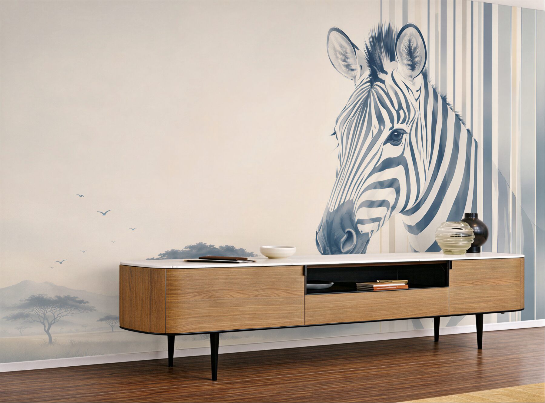 Fototapeta zebra na sawannie beżowo szara nowoczesna?v23