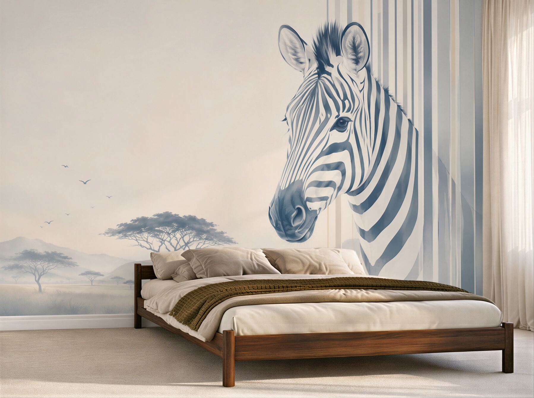 Fototapeta zebra na sawannie beżowo szara nowoczesna?v23