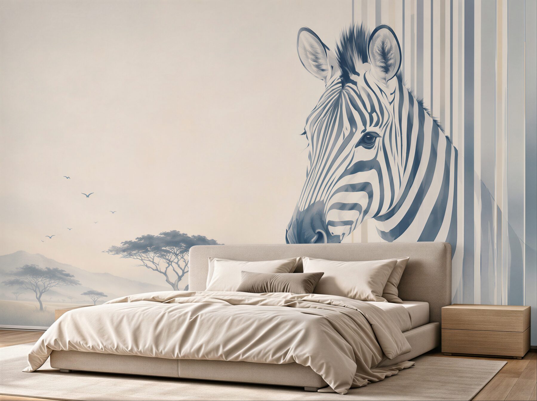 Fototapeta zebra na sawannie beżowo szara nowoczesna?v23