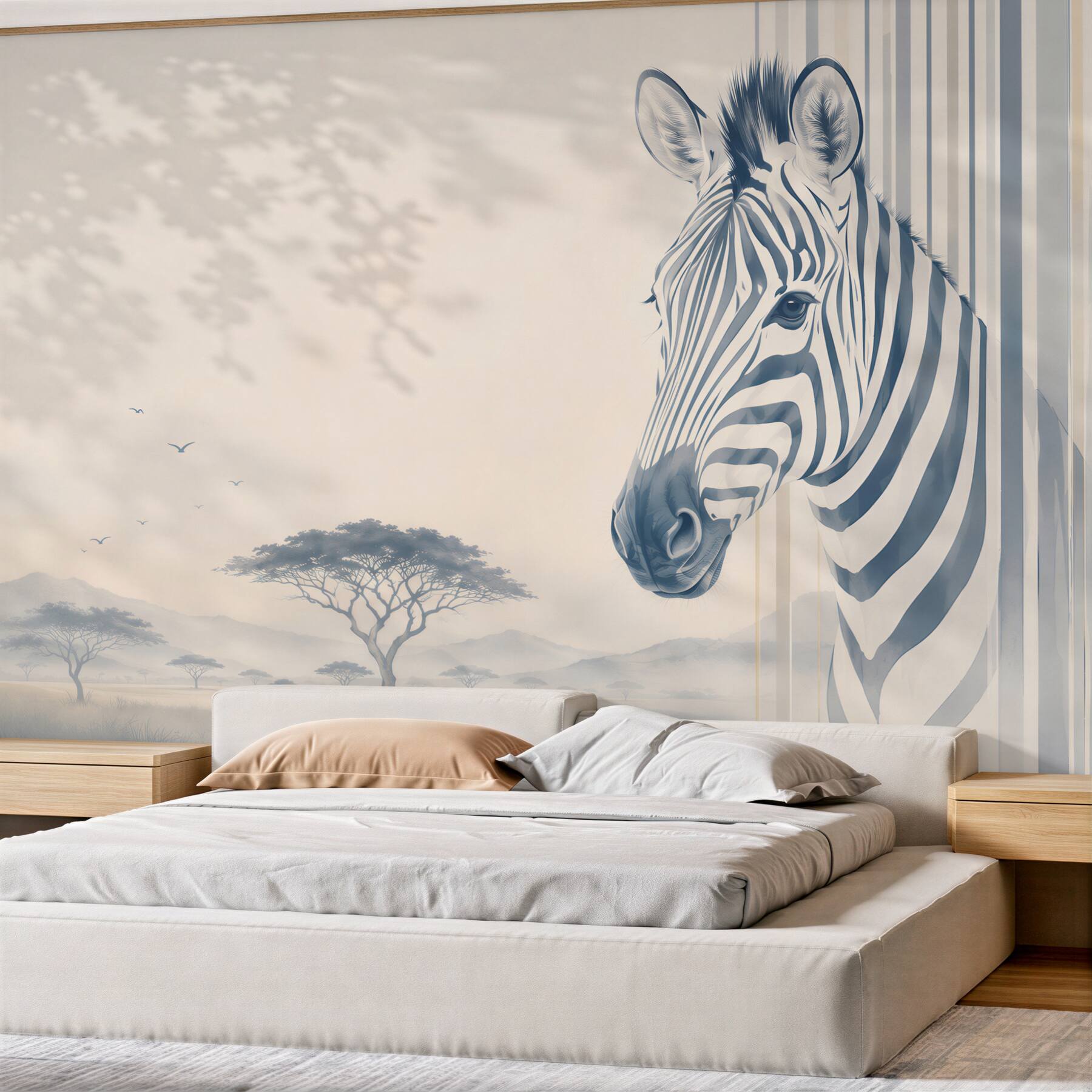Fototapeta zebra na sawannie beżowo szara nowoczesna?v23