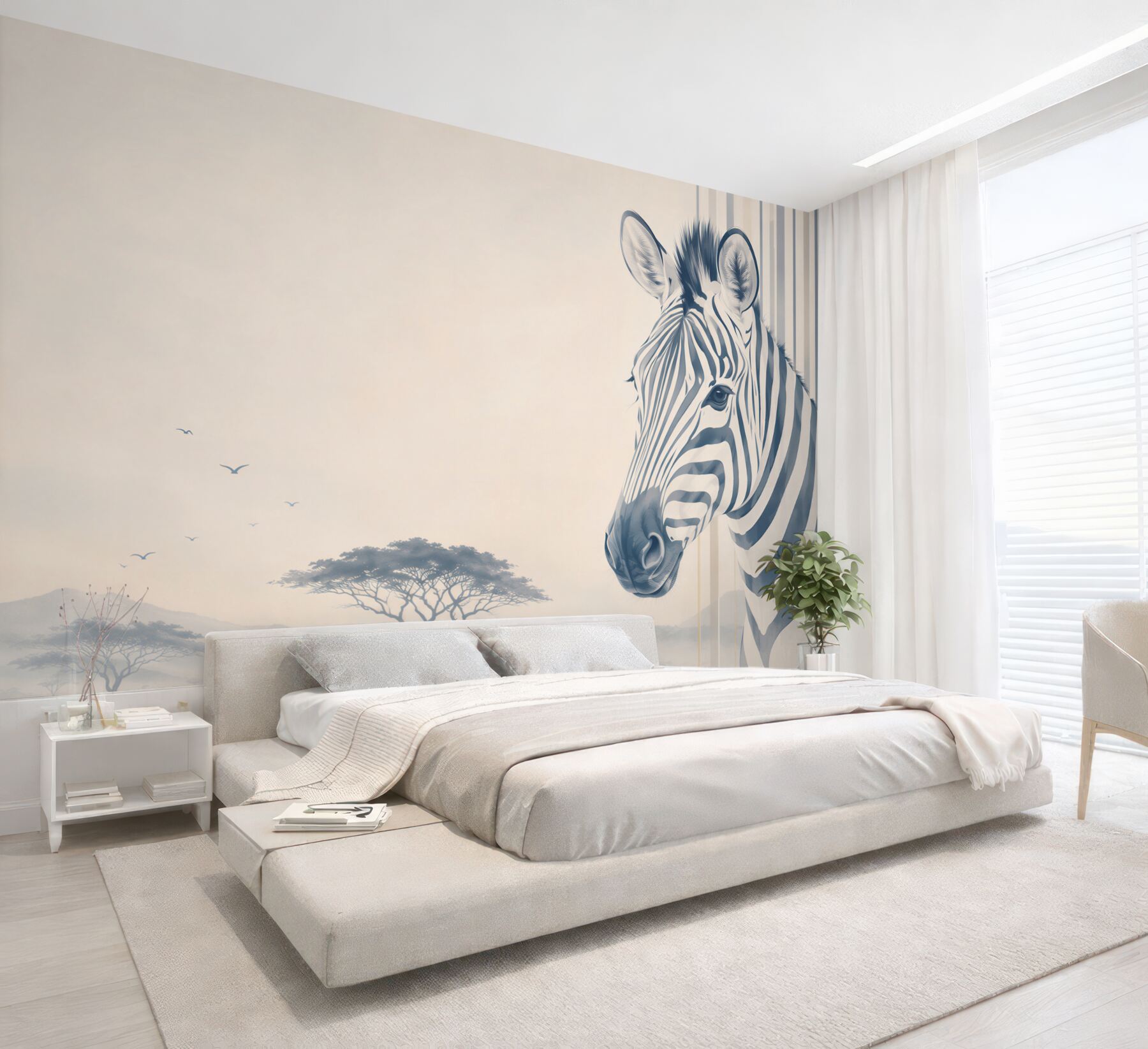 Fototapeta zebra na sawannie beżowo szara nowoczesna?v23