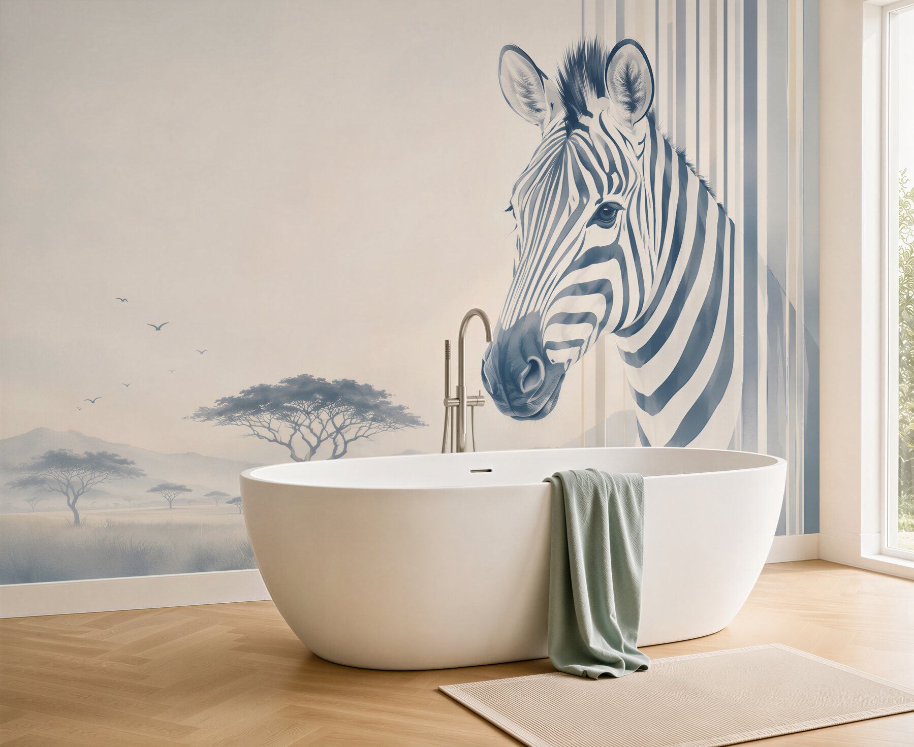 Fototapeta zebra na sawannie beżowo szara nowoczesna?v23