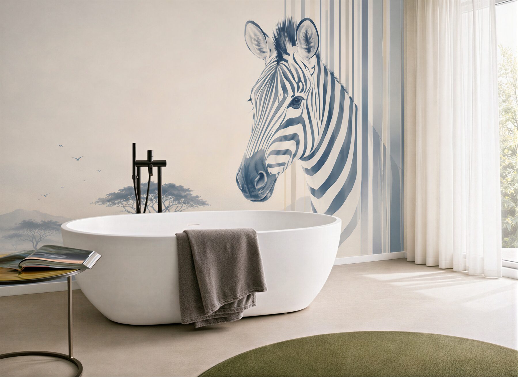 Fototapeta zebra na sawannie beżowo szara nowoczesna?v23