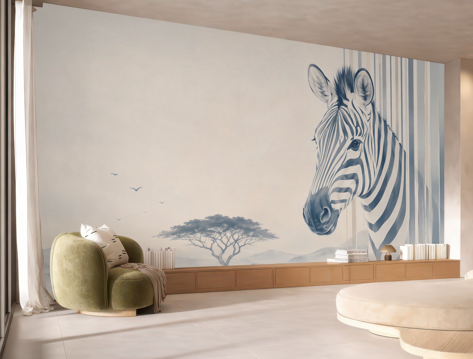 Fototapeta zebra na sawannie beżowo szara nowoczesna?v23