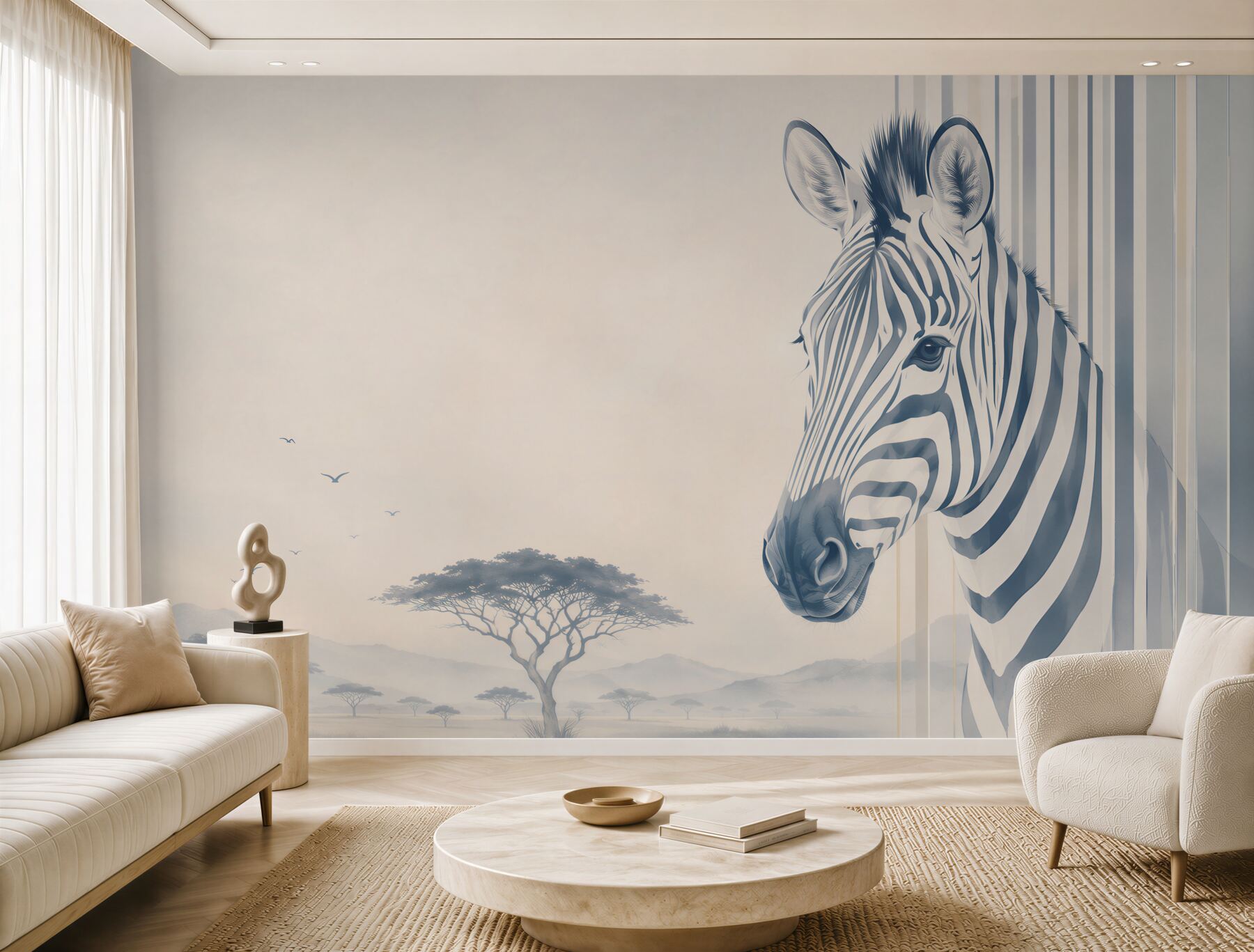 Fototapeta zebra na sawannie beżowo szara nowoczesna?v23