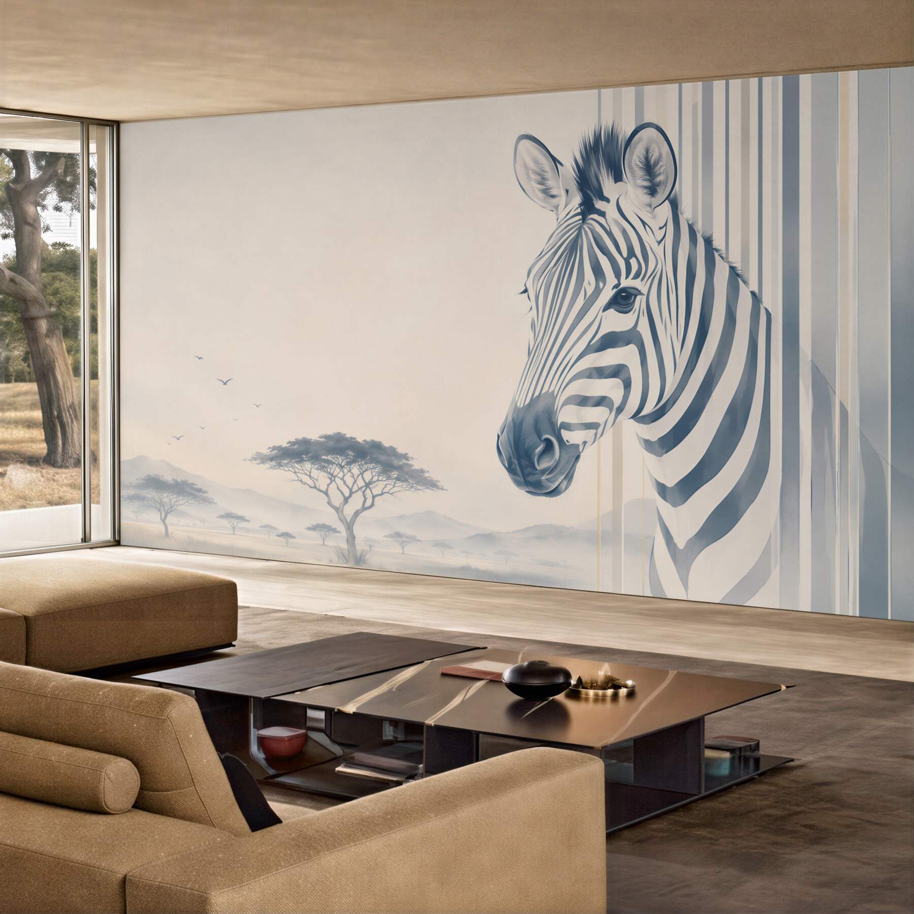 Fototapeta zebra na sawannie beżowo szara nowoczesna?v23