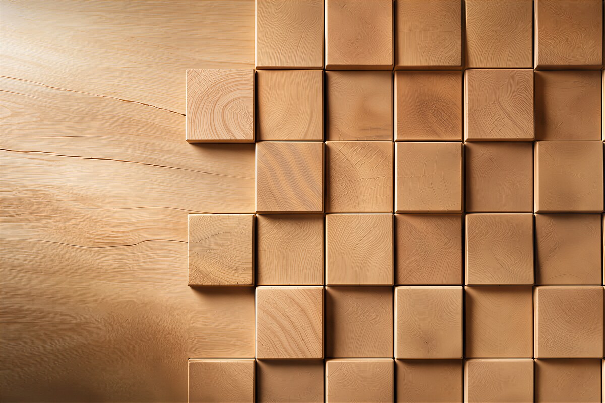 Fototapeta drewniane kostki 3D geometryczne w ciepłym odcieniu