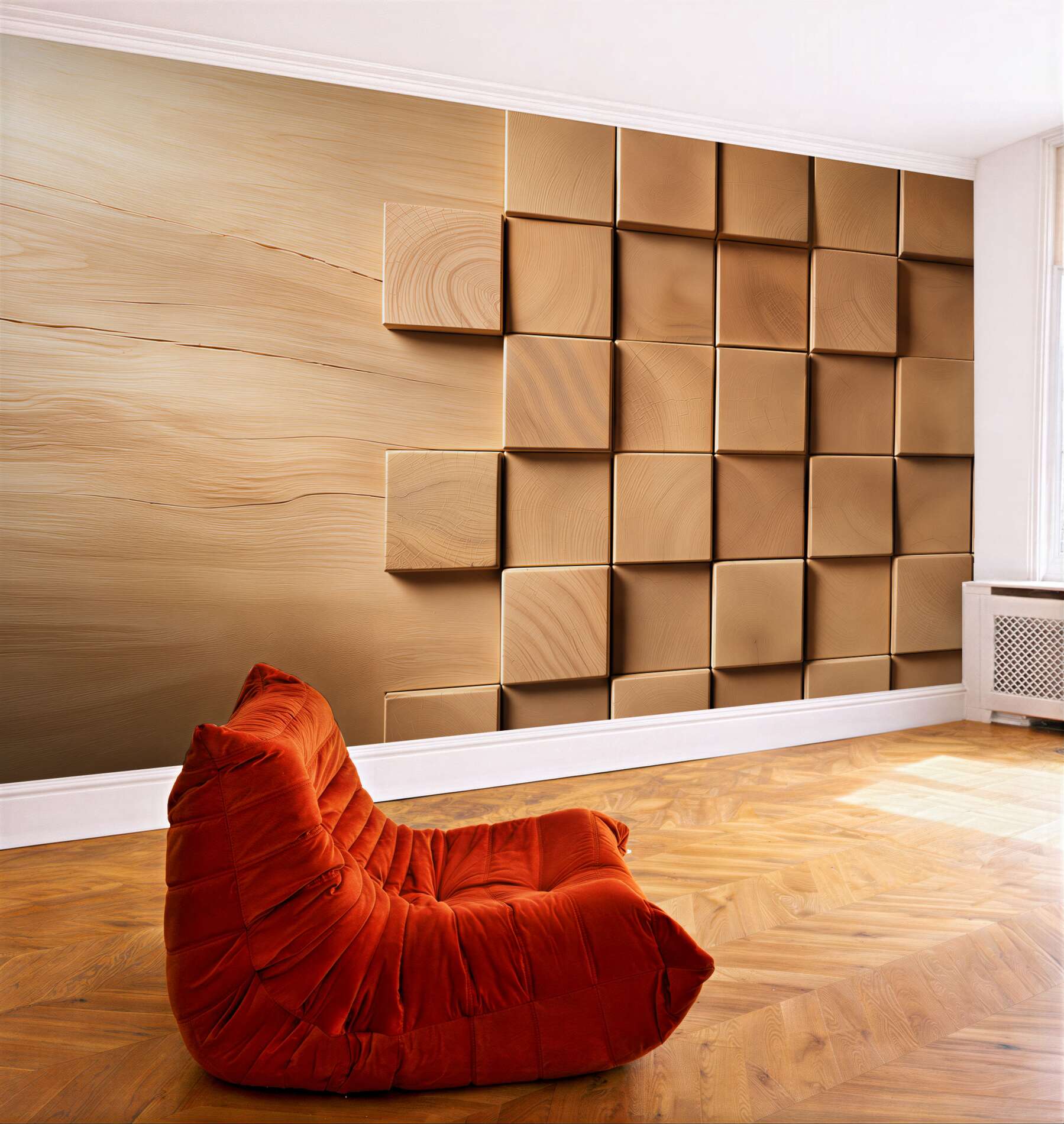 Fototapeta drewniane kostki 3D geometryczne w ciepłym odcieniu?v23