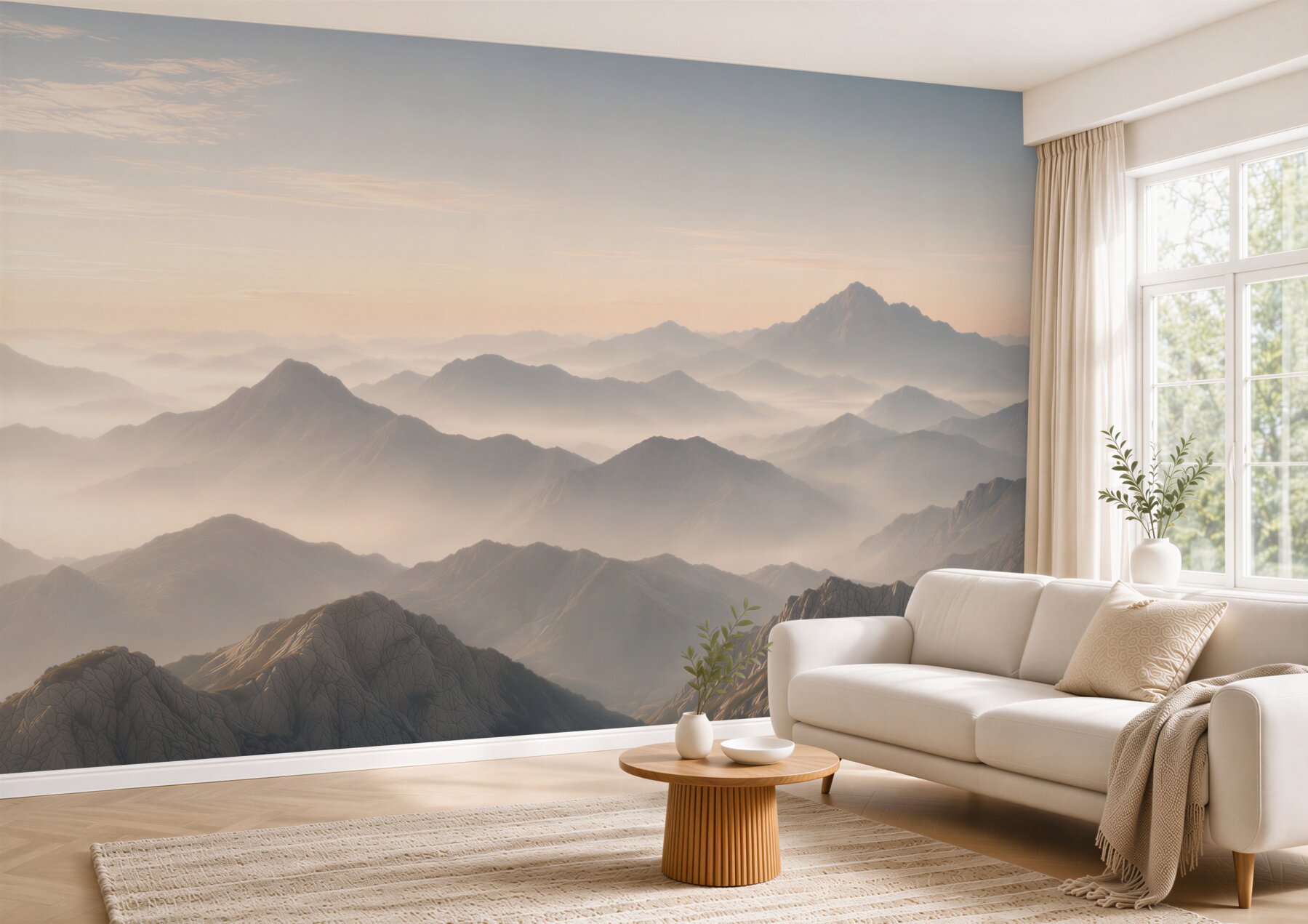 Fototapeta góry we mgle o świcie w beżowych tonach do salonu?v23