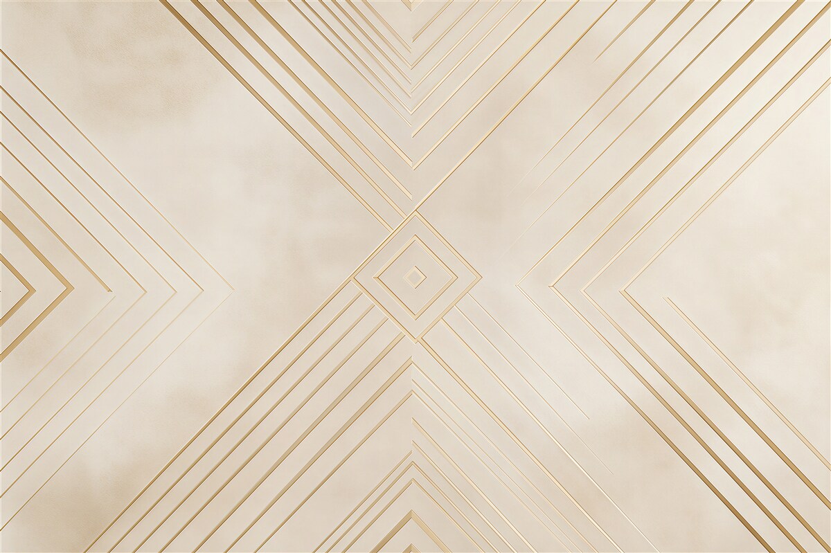 Fototapeta geometryczny art deco beżowa ze złotymi liniami do salonu