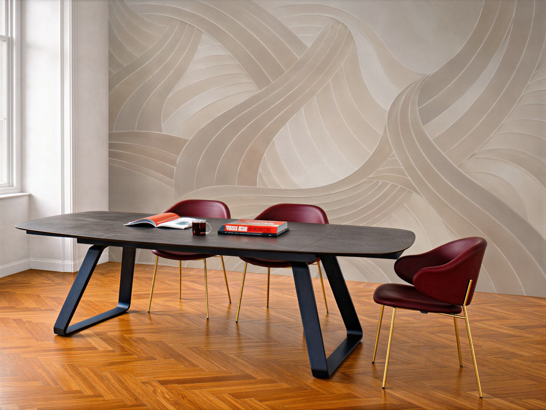 Fototapeta abstrakcyjne wstęgi beżowe nowoczesne 3D do eleganckiego wnętrza?v23