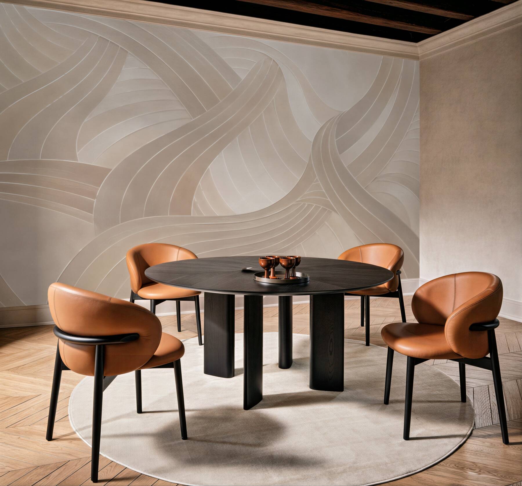 Fototapeta abstrakcyjne wstęgi beżowe nowoczesne 3D do eleganckiego wnętrza?v23