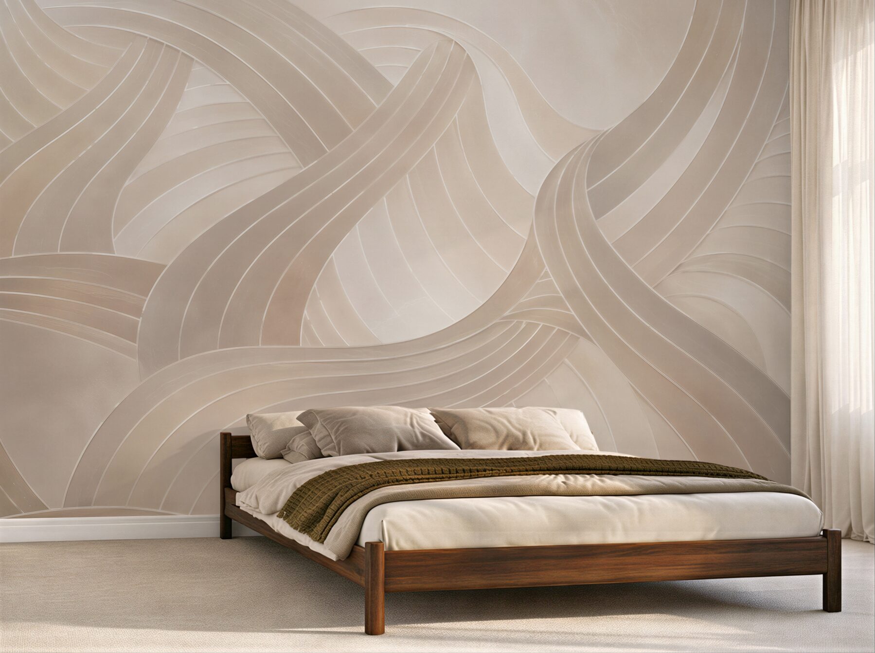 Fototapeta abstrakcyjne wstęgi beżowe nowoczesne 3D do eleganckiego wnętrza?v23