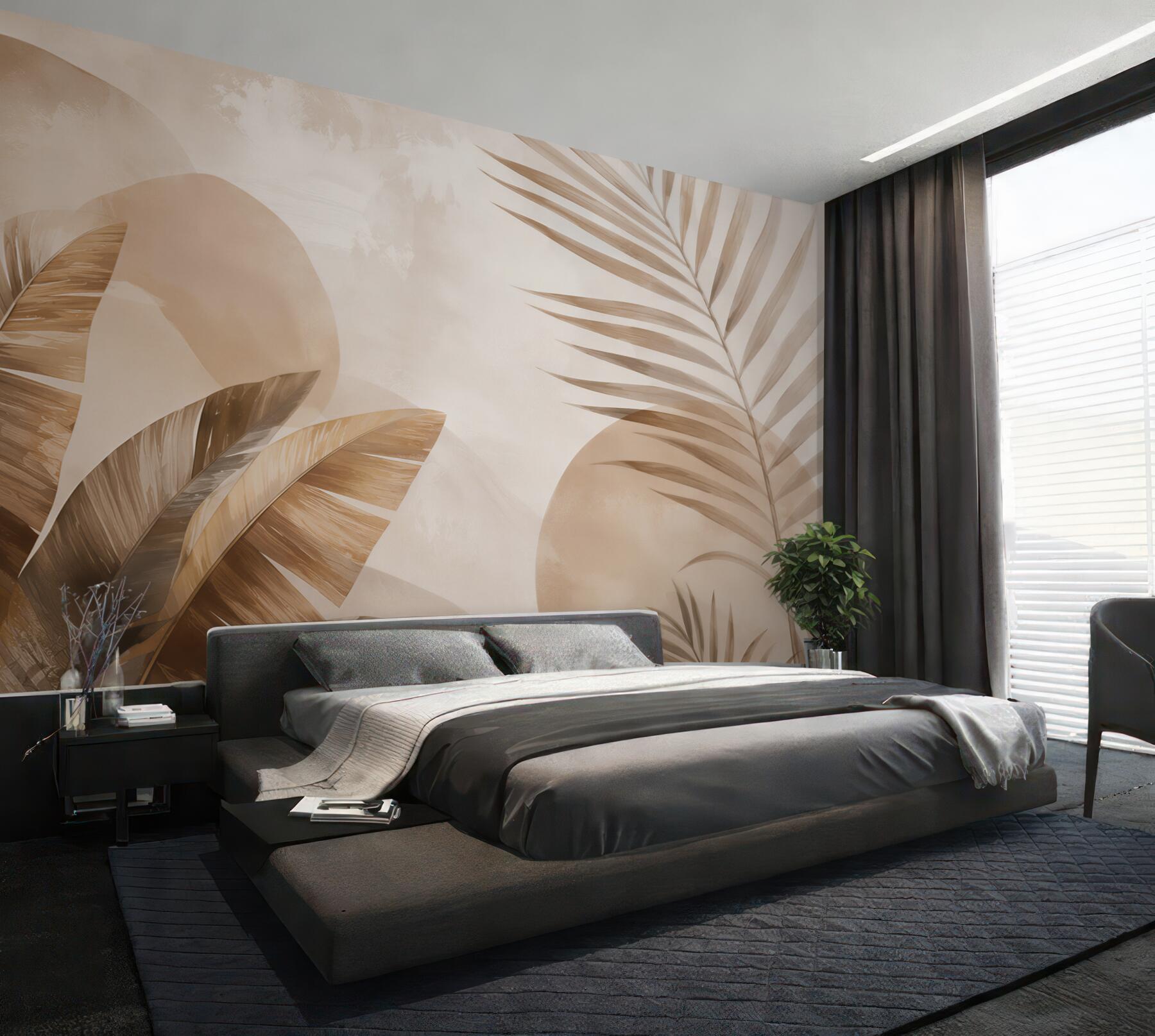 Fototapeta liście tropikalne beżowe w stylu boho?v23