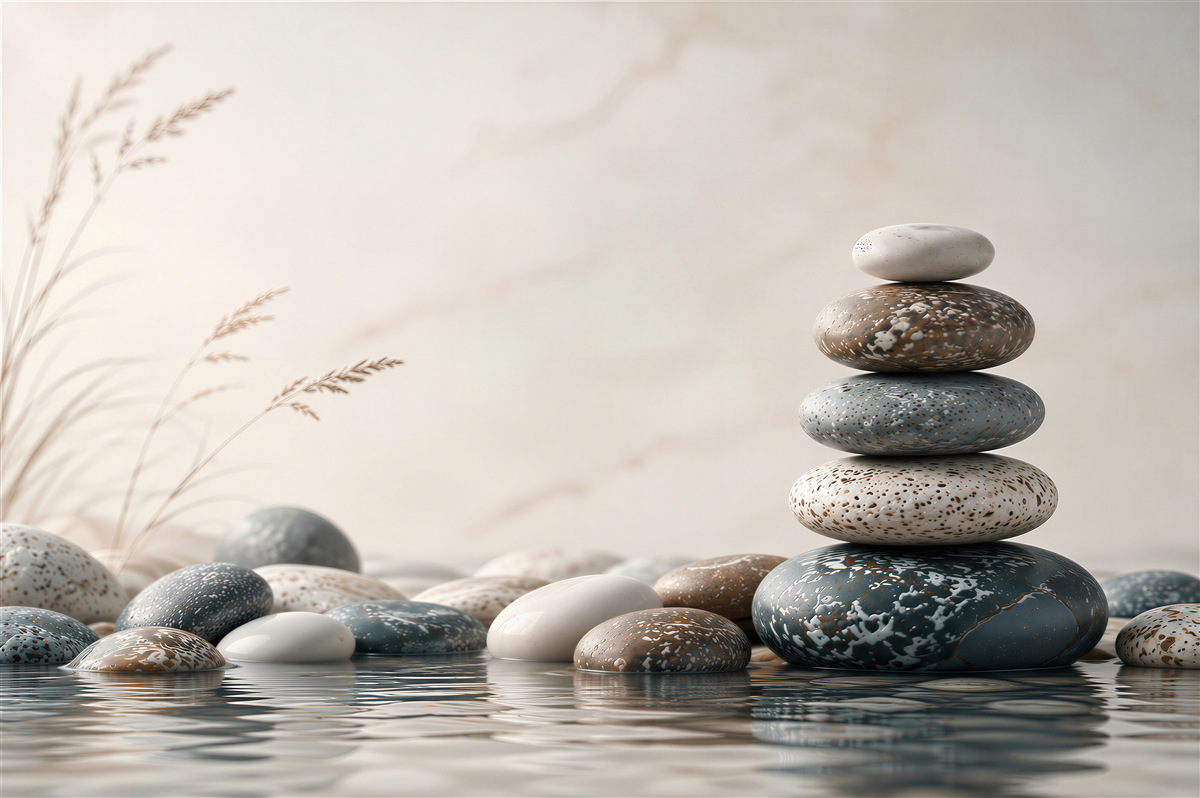 Fototapeta kamienie zen nad wodą beżowo-szare spokojny motyw spa