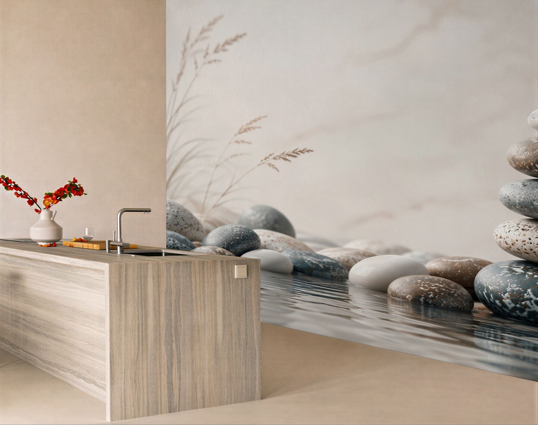 Fototapeta kamienie zen nad wodą beżowo-szare spokojny motyw spa?v23