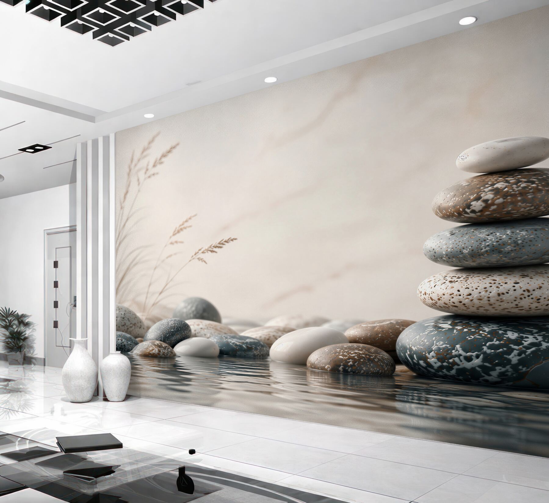Fototapeta kamienie zen nad wodą beżowo-szare spokojny motyw spa?v23