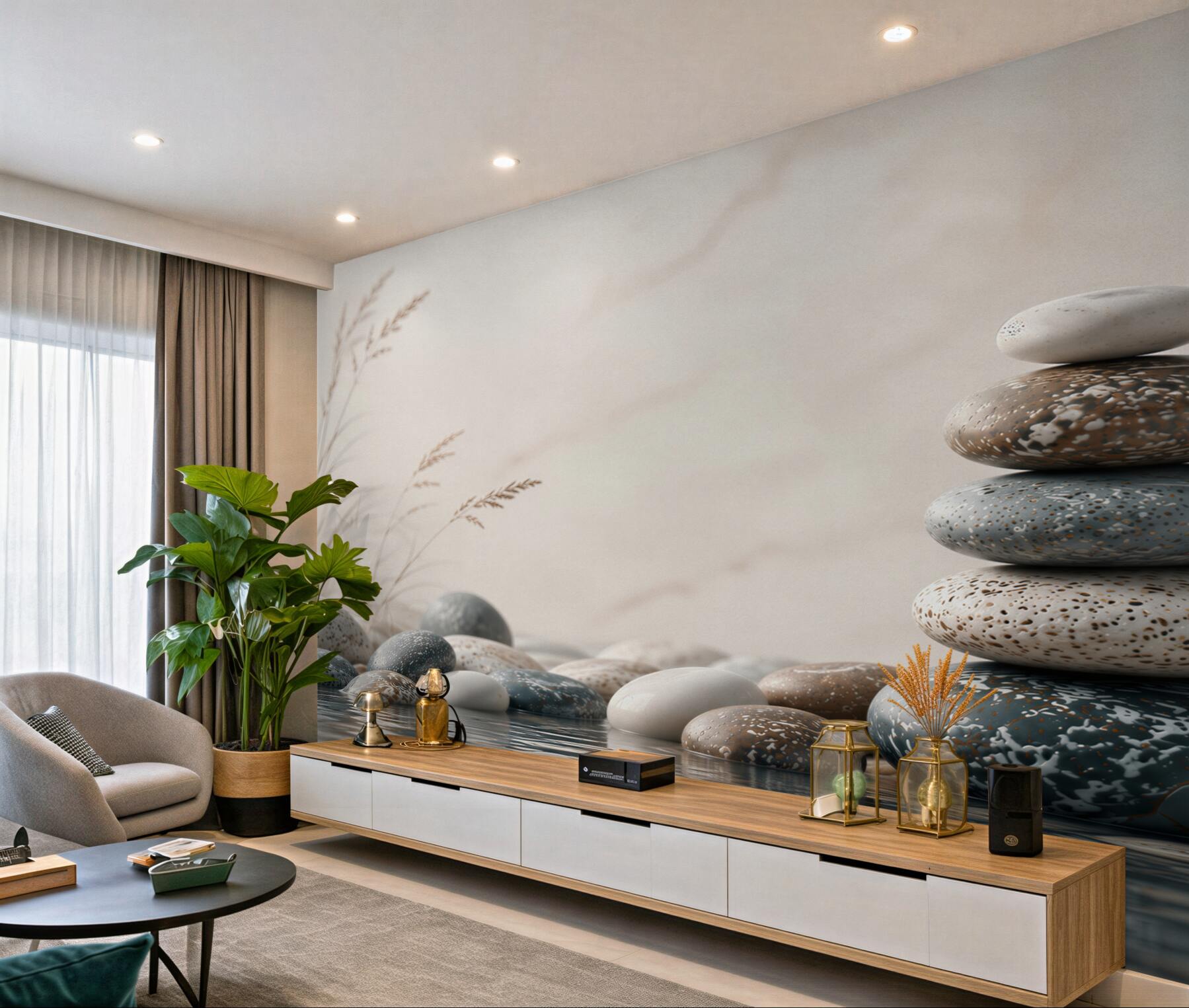 Fototapeta kamienie zen nad wodą beżowo-szare spokojny motyw spa?v23