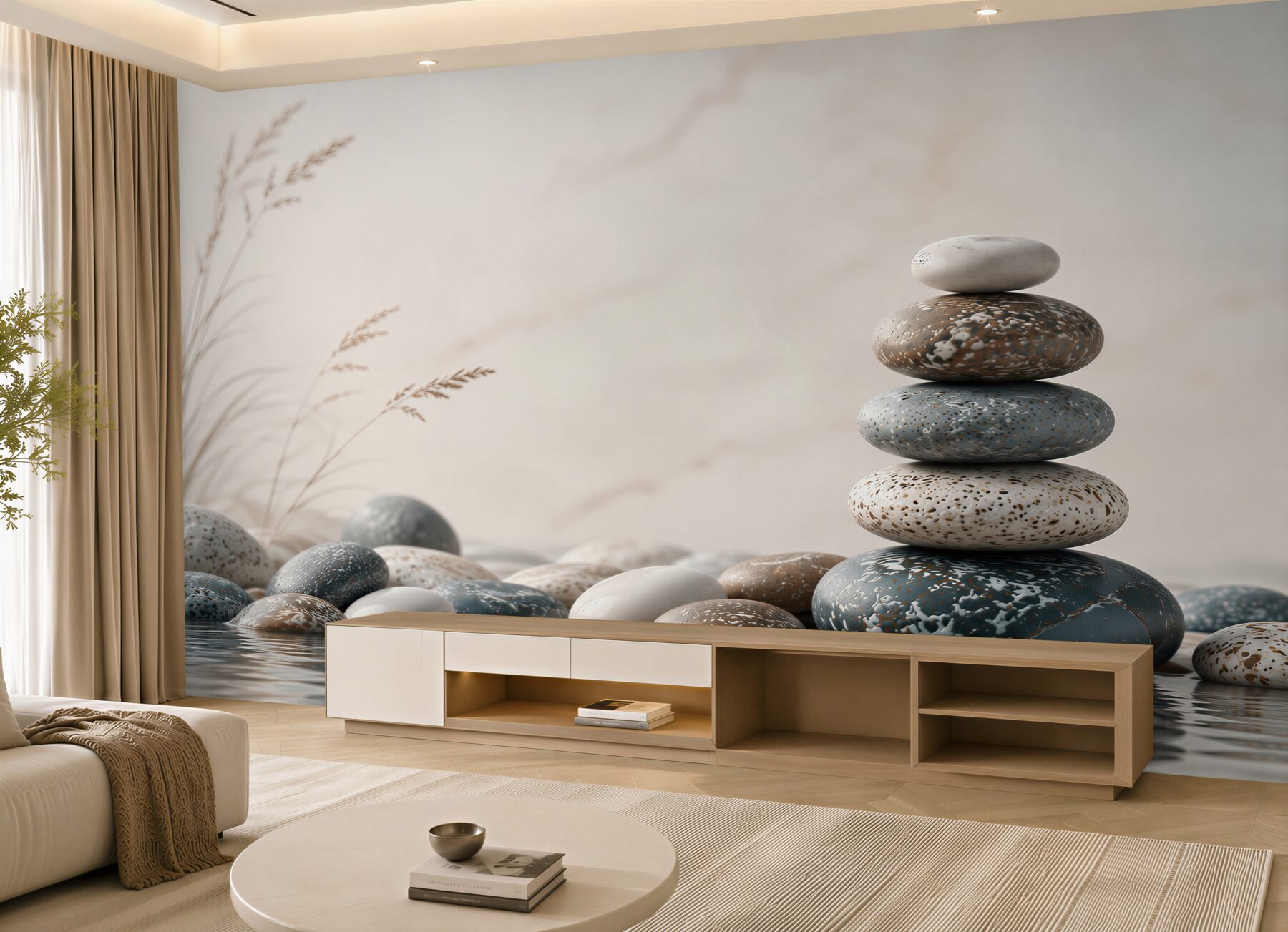 Fototapeta kamienie zen nad wodą beżowo-szare spokojny motyw spa?v23