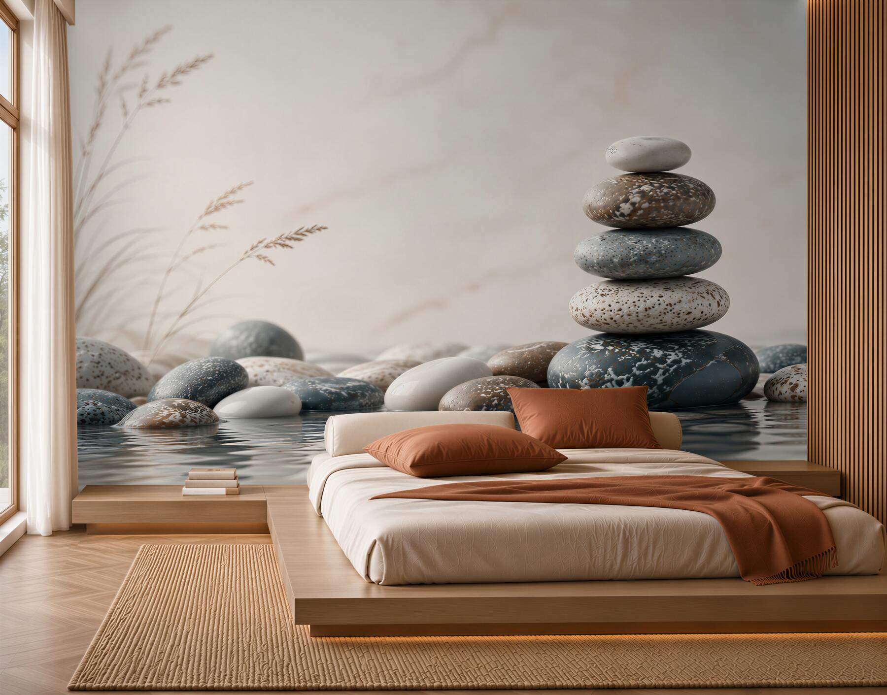 Fototapeta kamienie zen nad wodą beżowo-szare spokojny motyw spa?v23