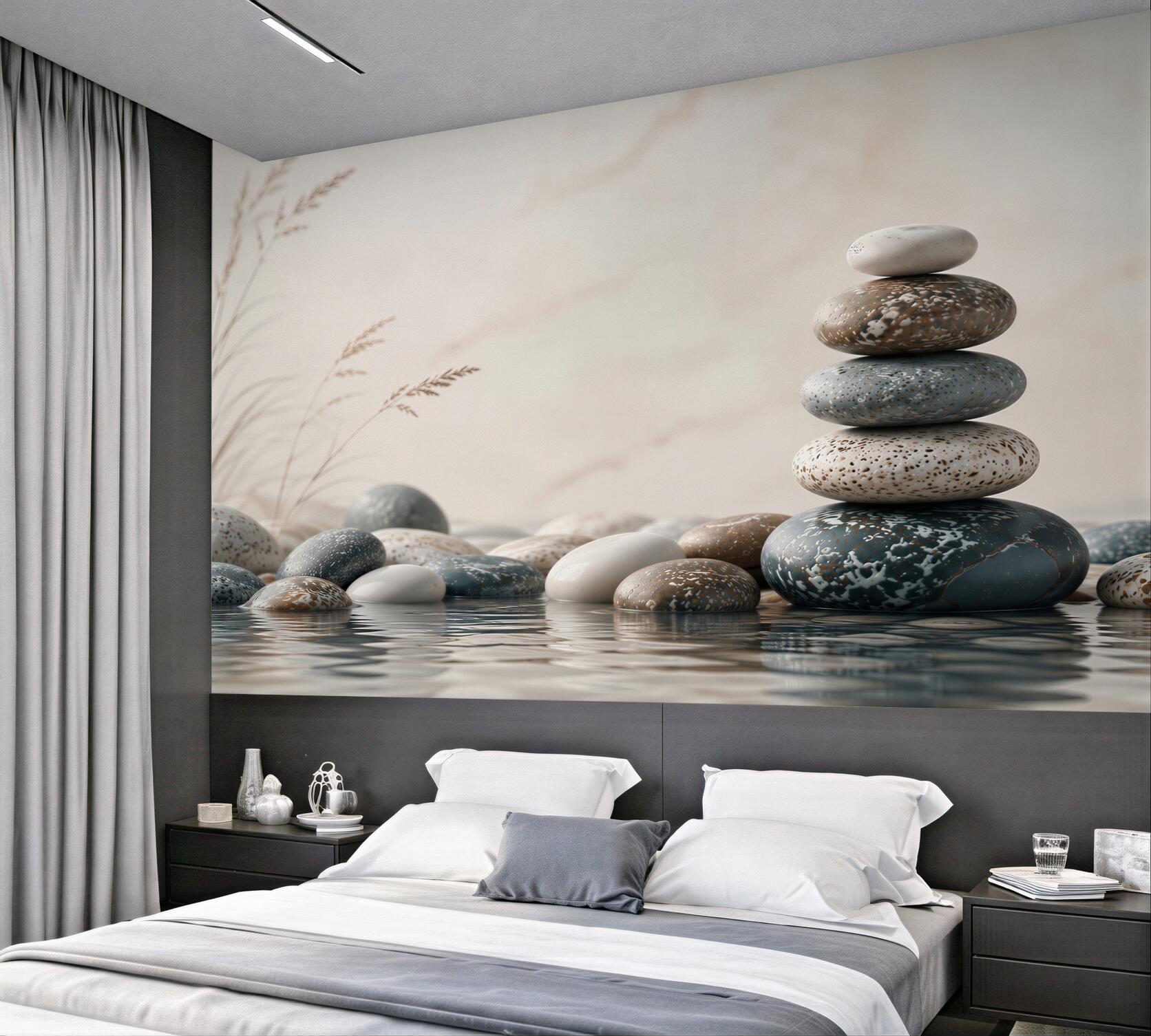 Fototapeta kamienie zen nad wodą beżowo-szare spokojny motyw spa?v23