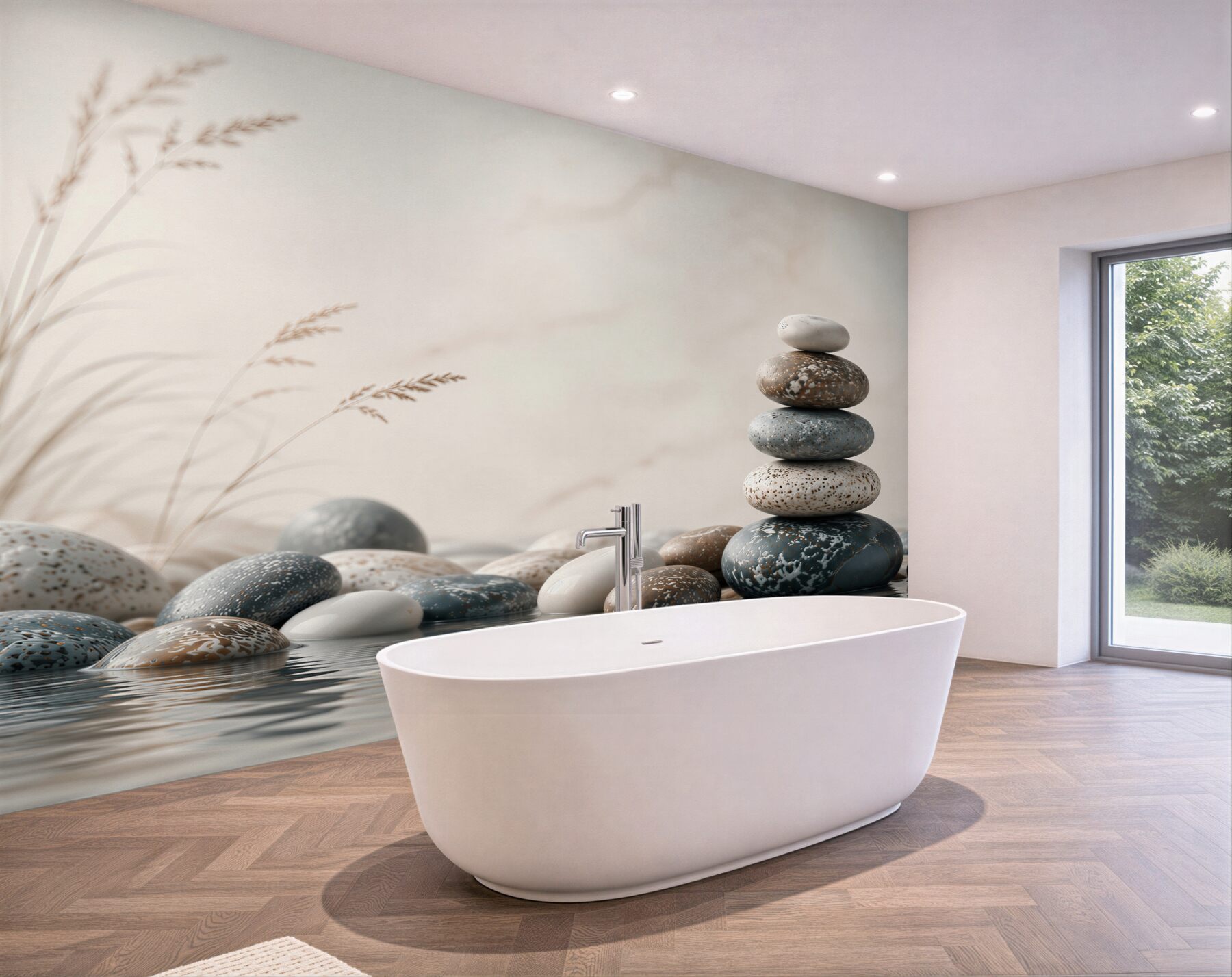 Fototapeta kamienie zen nad wodą beżowo-szare spokojny motyw spa?v23