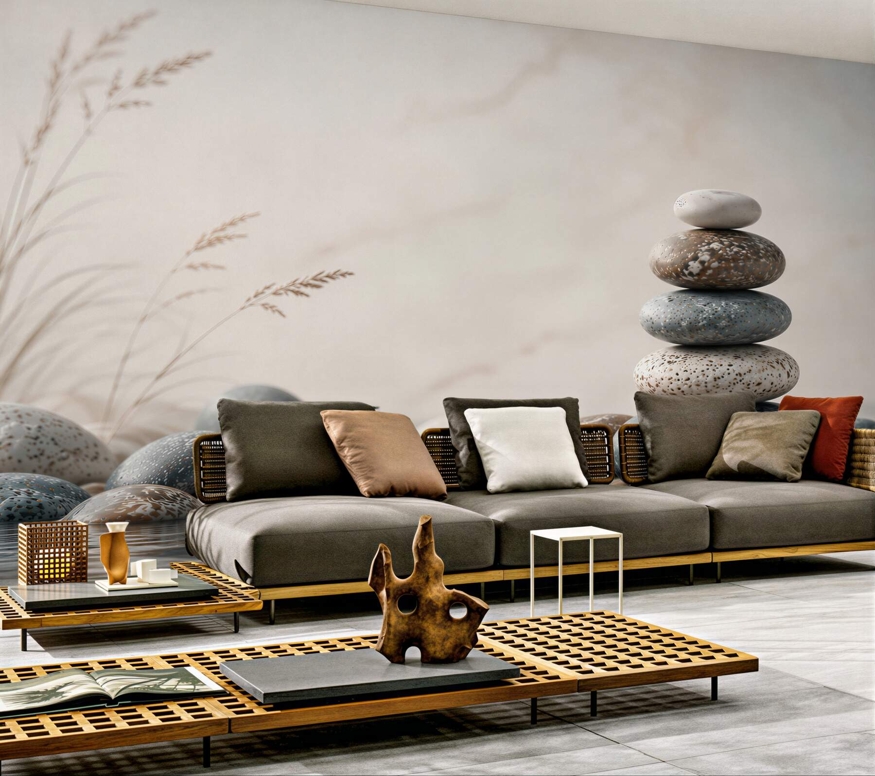 Fototapeta kamienie zen nad wodą beżowo-szare spokojny motyw spa?v23