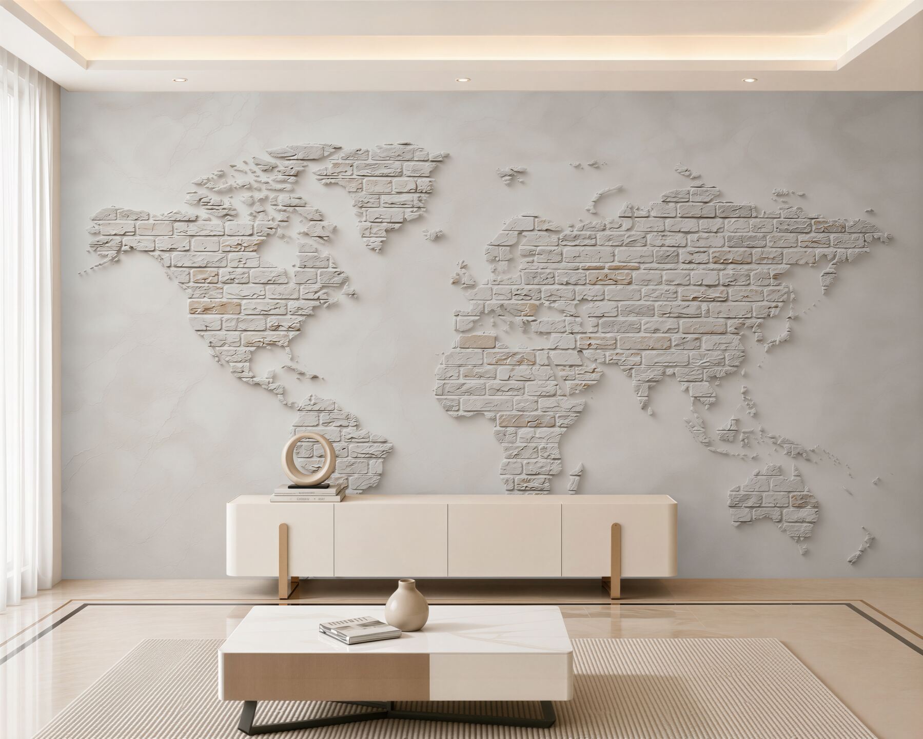Fototapeta mapa świata z białej cegły nowoczesna minimalistyczna?v23