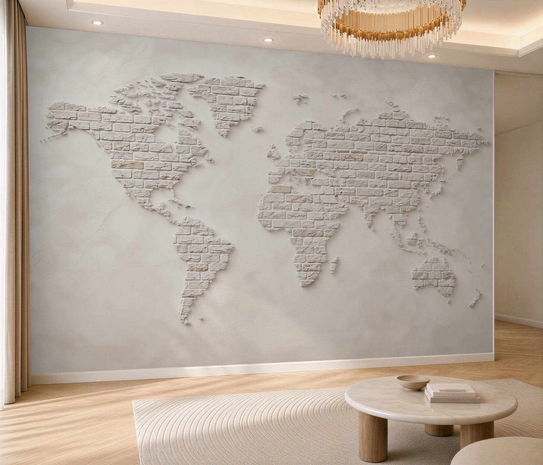 Fototapeta mapa świata z białej cegły nowoczesna minimalistyczna?v23