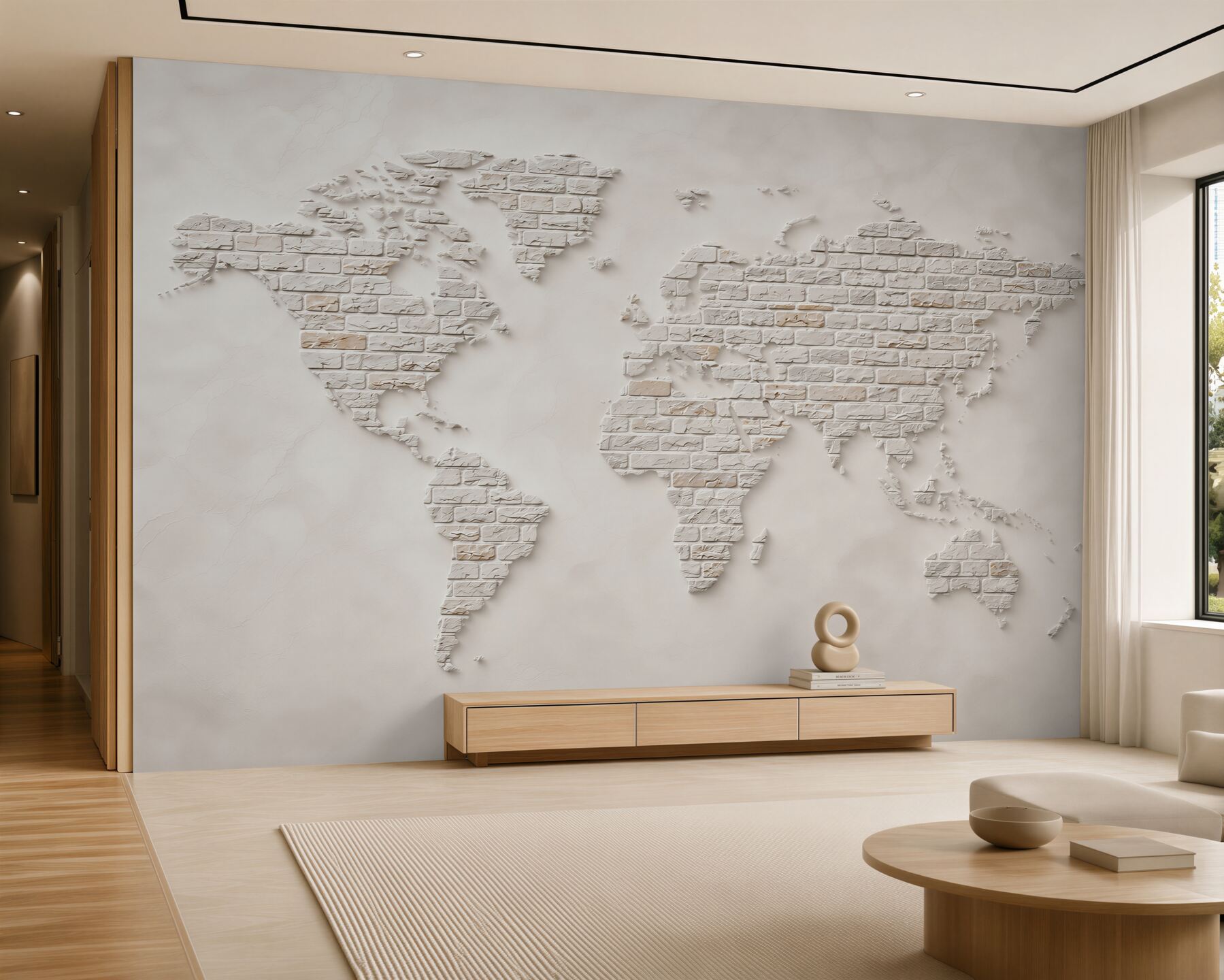 Fototapeta mapa świata z białej cegły nowoczesna minimalistyczna?v23