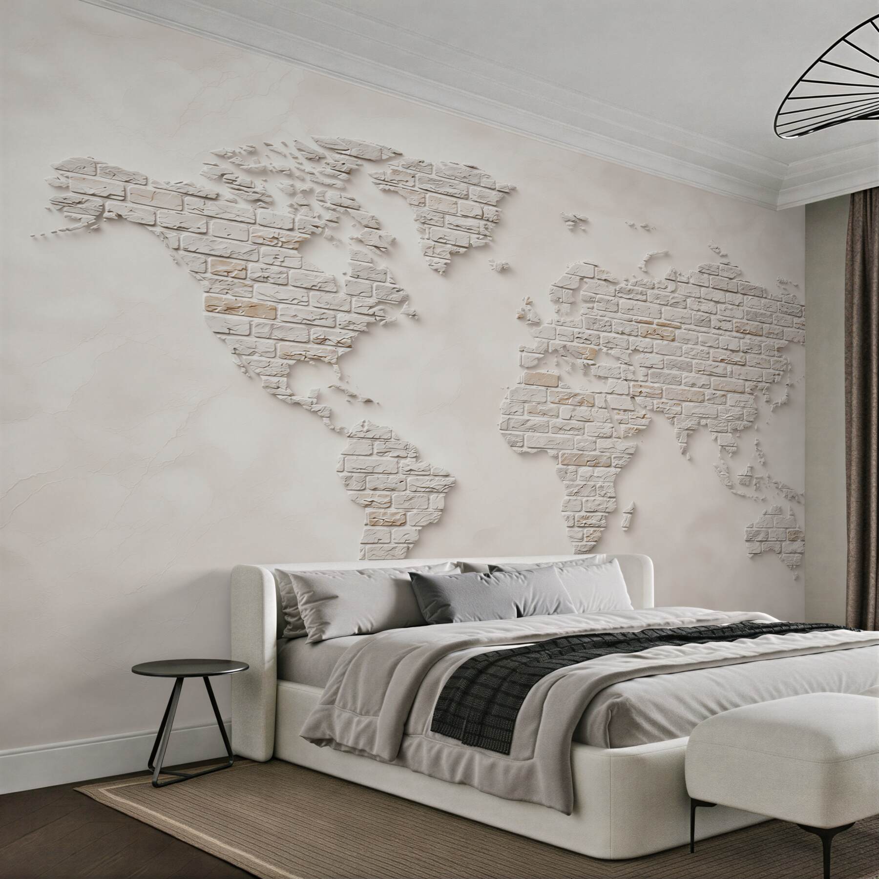 Fototapeta mapa świata z białej cegły nowoczesna minimalistyczna?v23