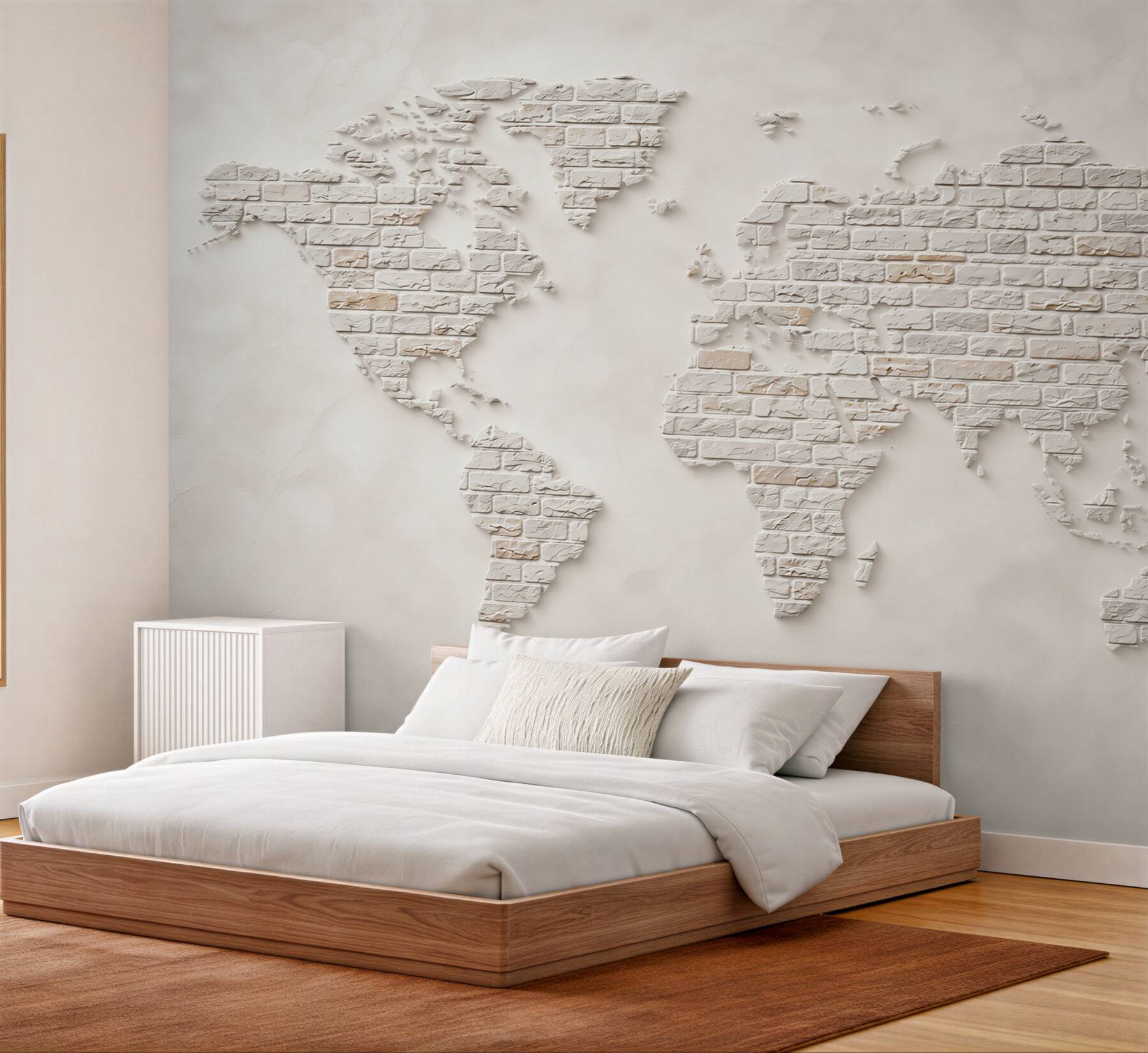 Fototapeta mapa świata z białej cegły nowoczesna minimalistyczna?v23