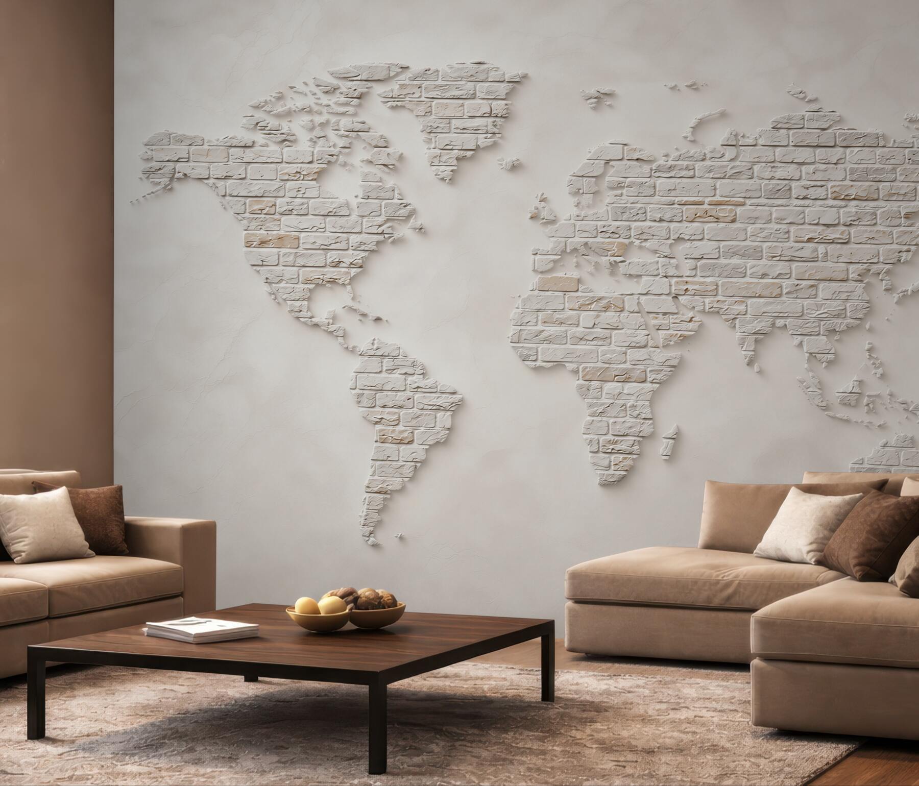 Fototapeta mapa świata z białej cegły nowoczesna minimalistyczna?v23