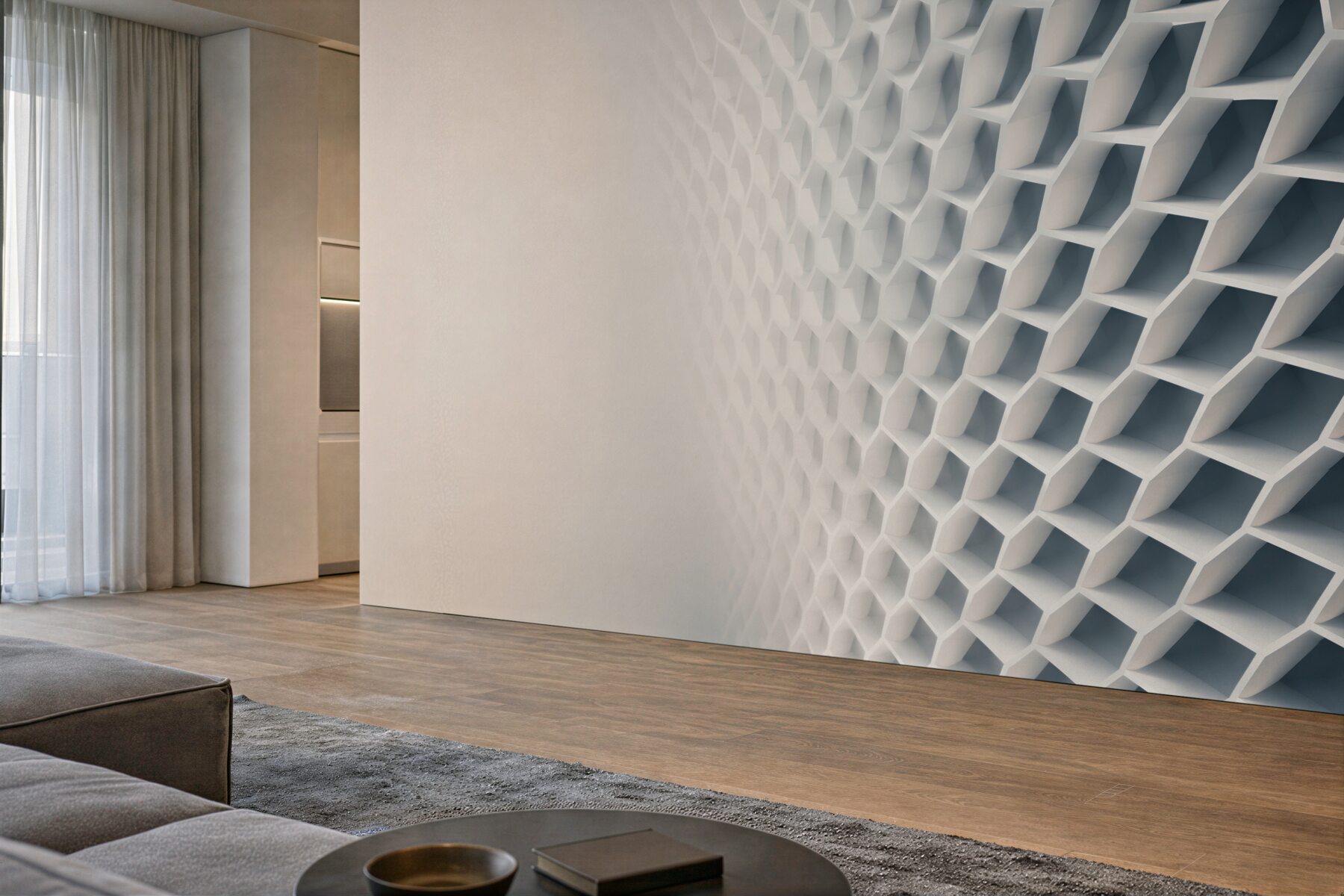 Fototapeta geometryczna struktura 3D biała nowoczesna do minimalistycznego wnętrza?v23