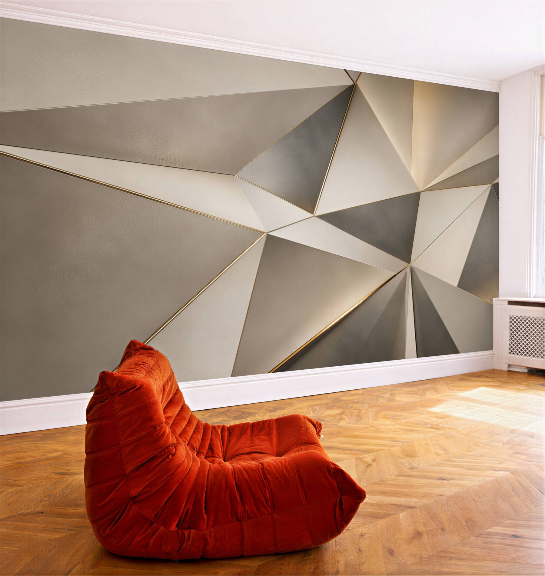 Fototapeta geometryczne trójkąty beżowo złote eleganckie do nowoczesnego salonu?v23
