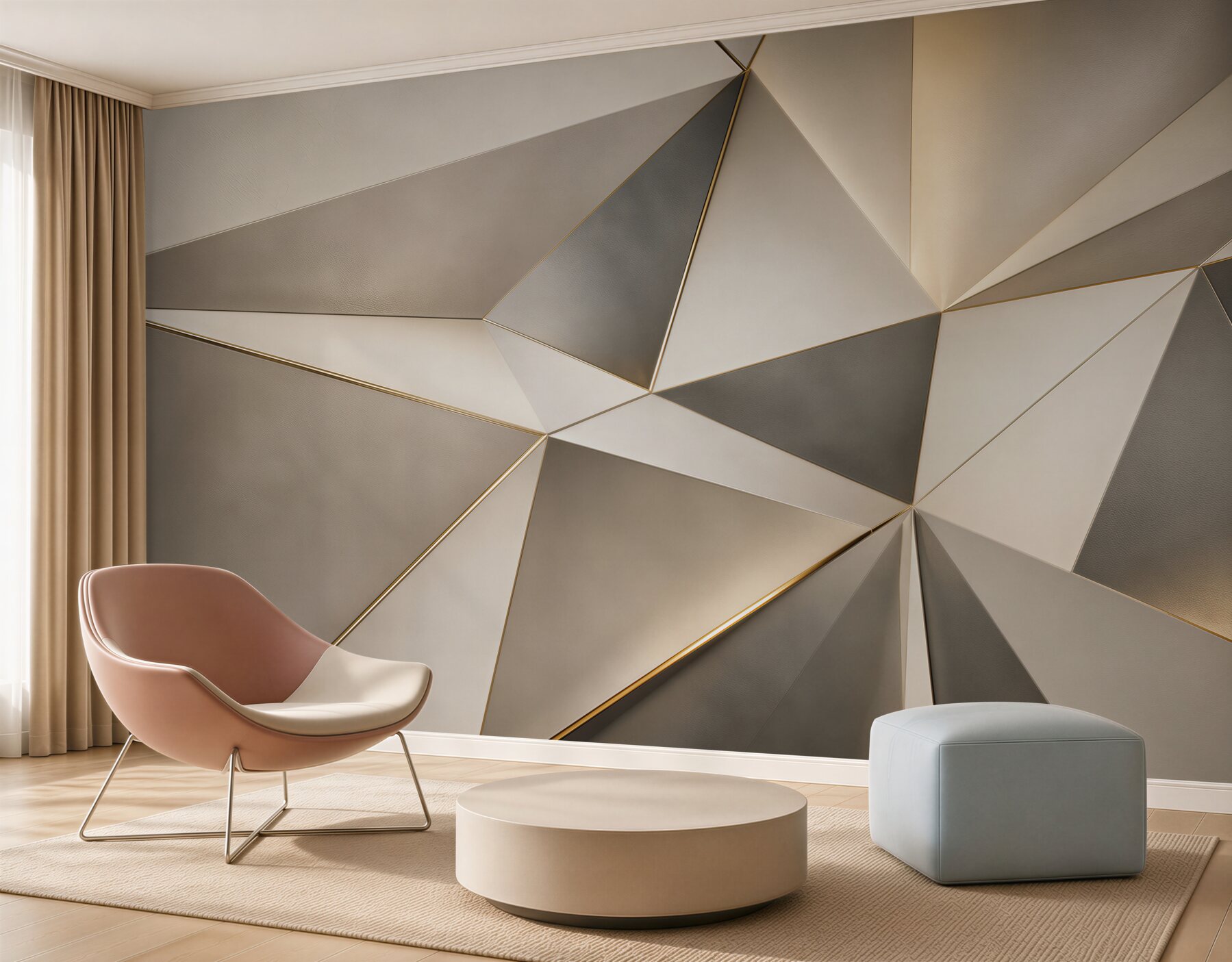 Fototapeta geometryczne trójkąty beżowo złote eleganckie do nowoczesnego salonu?v23