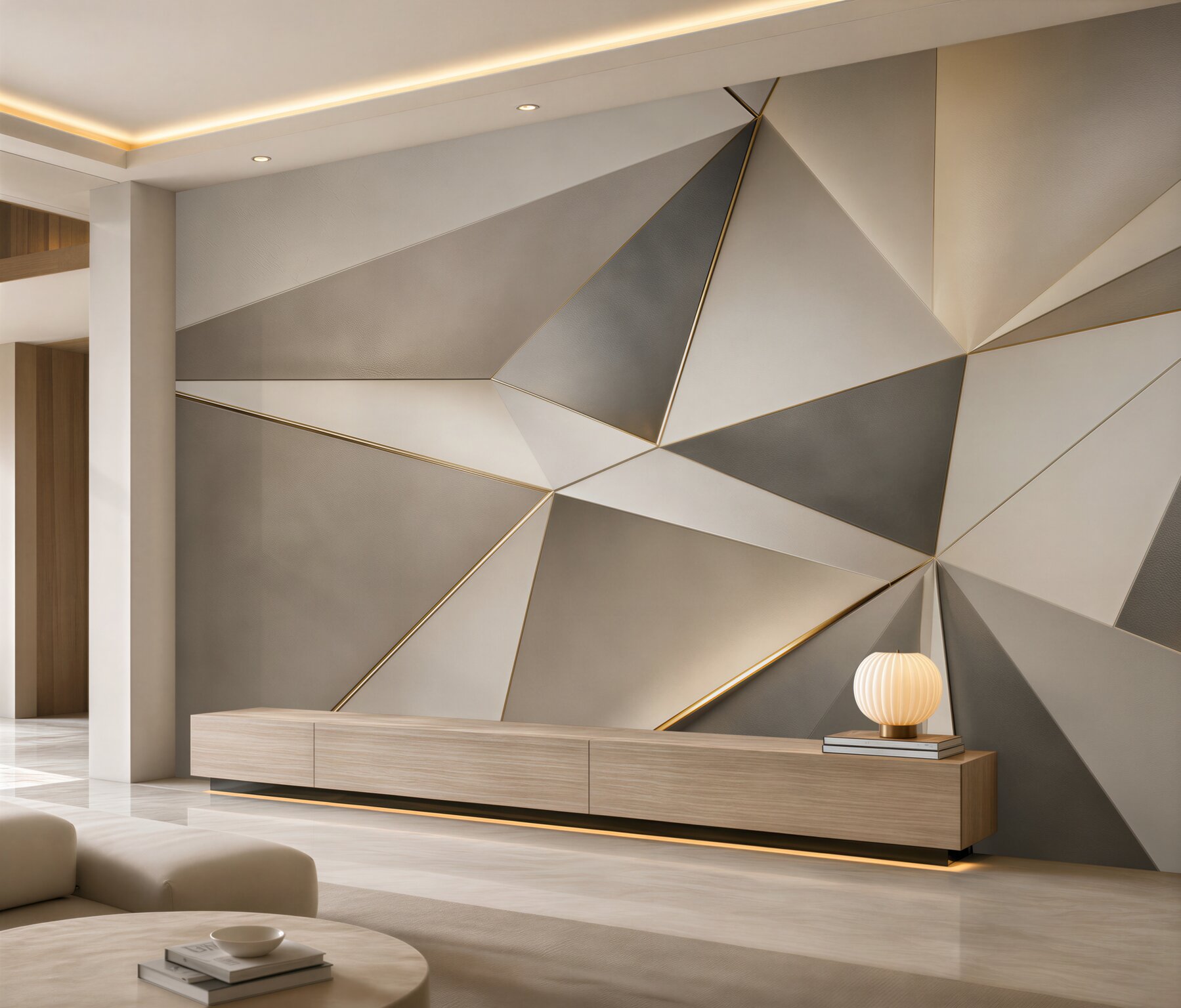 Fototapeta geometryczne trójkąty beżowo złote eleganckie do nowoczesnego salonu?v23