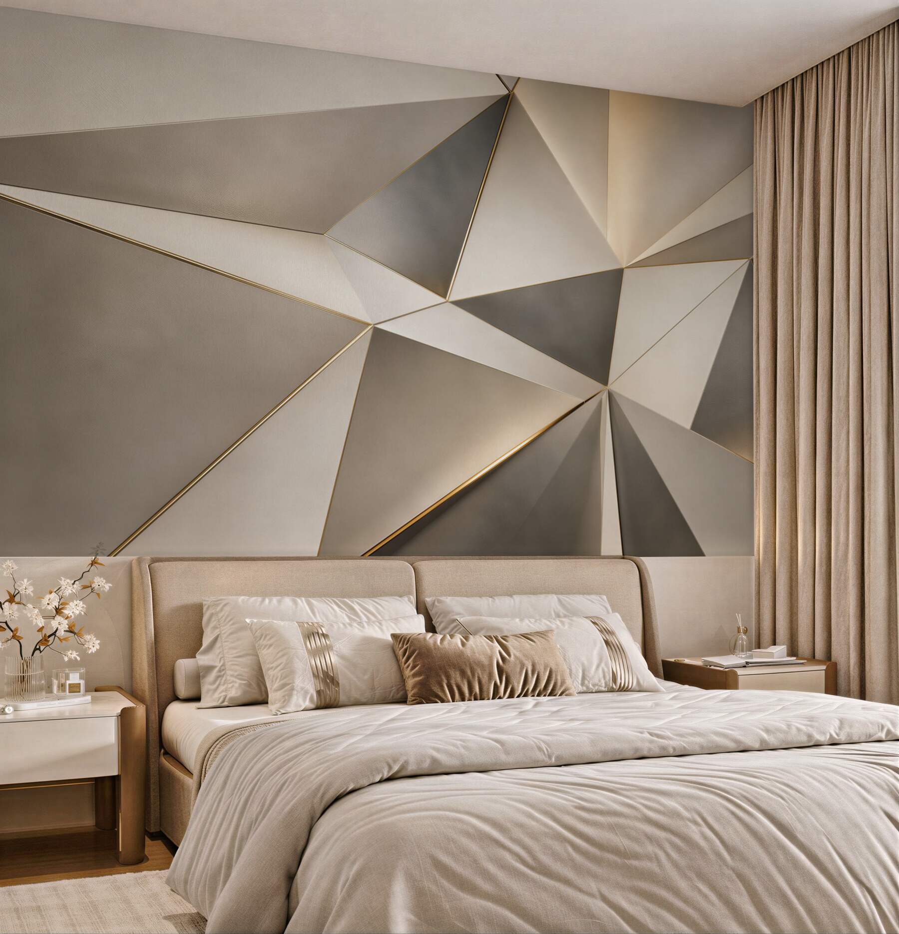 Fototapeta geometryczne trójkąty beżowo złote eleganckie do nowoczesnego salonu?v23