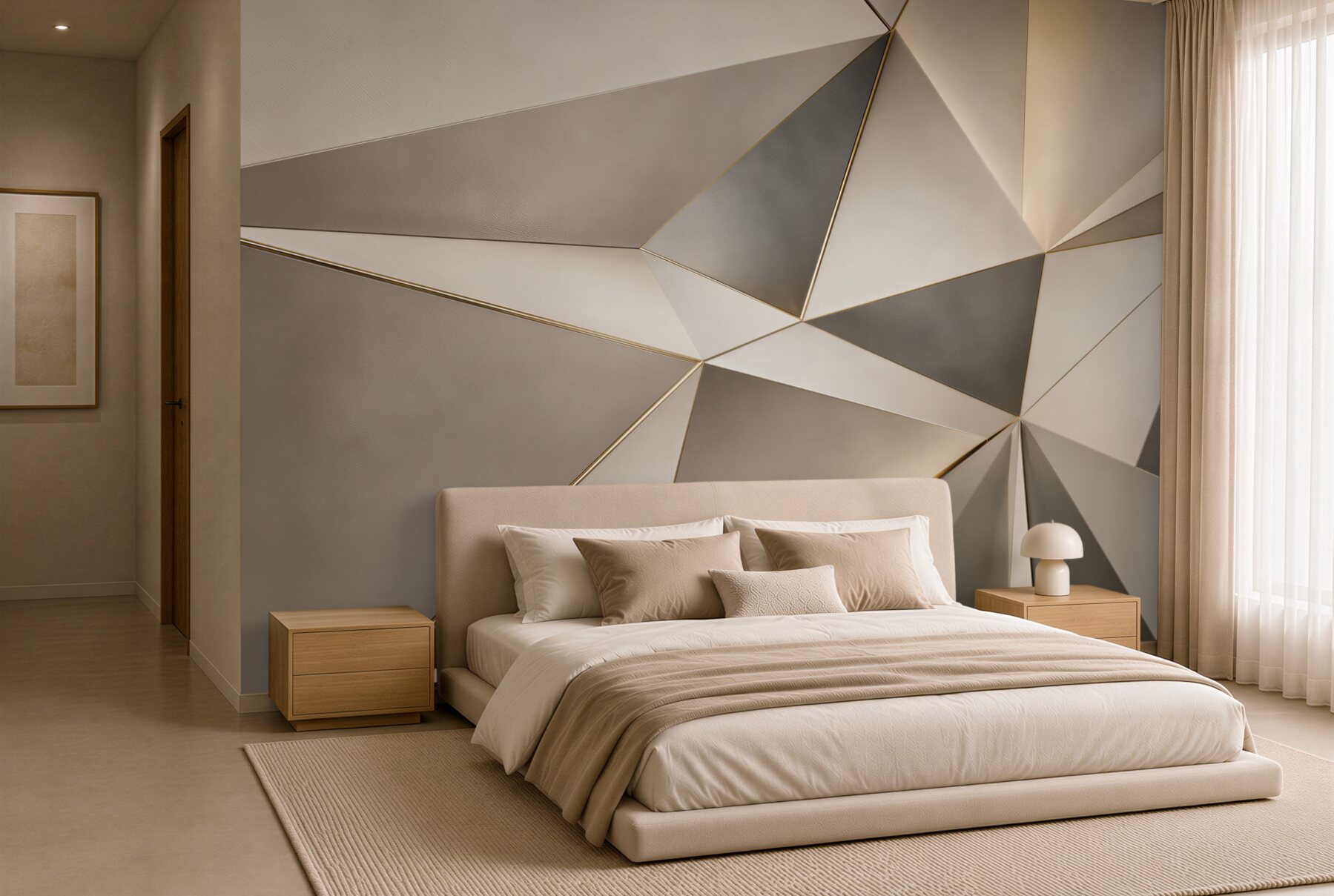 Fototapeta geometryczne trójkąty beżowo złote eleganckie do nowoczesnego salonu?v23