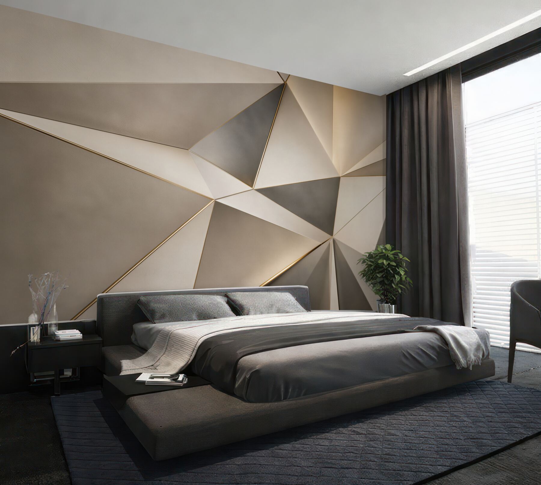 Fototapeta geometryczne trójkąty beżowo złote eleganckie do nowoczesnego salonu?v23