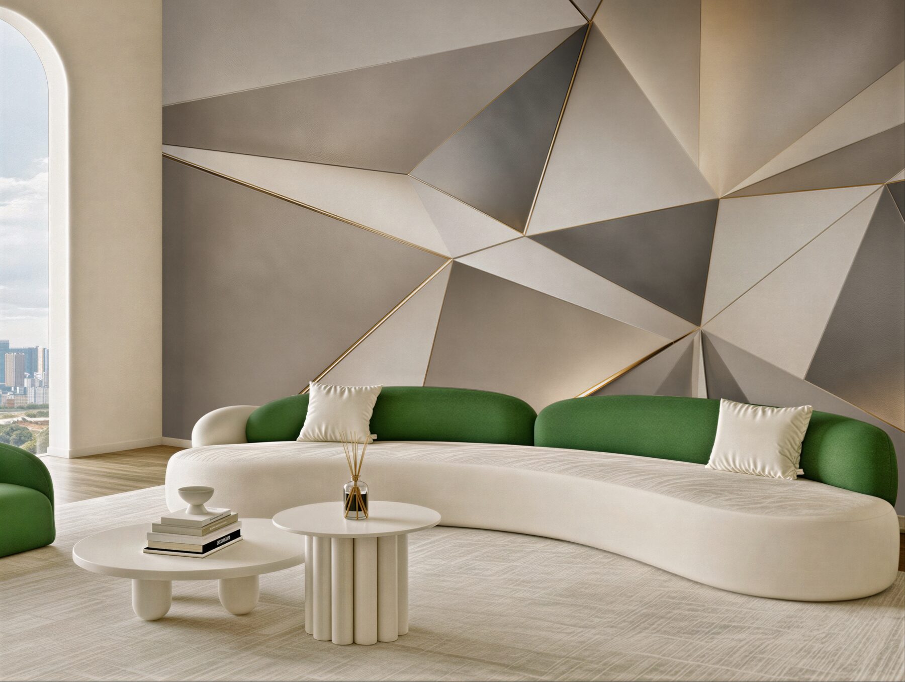 Fototapeta geometryczne trójkąty beżowo złote eleganckie do nowoczesnego salonu?v23