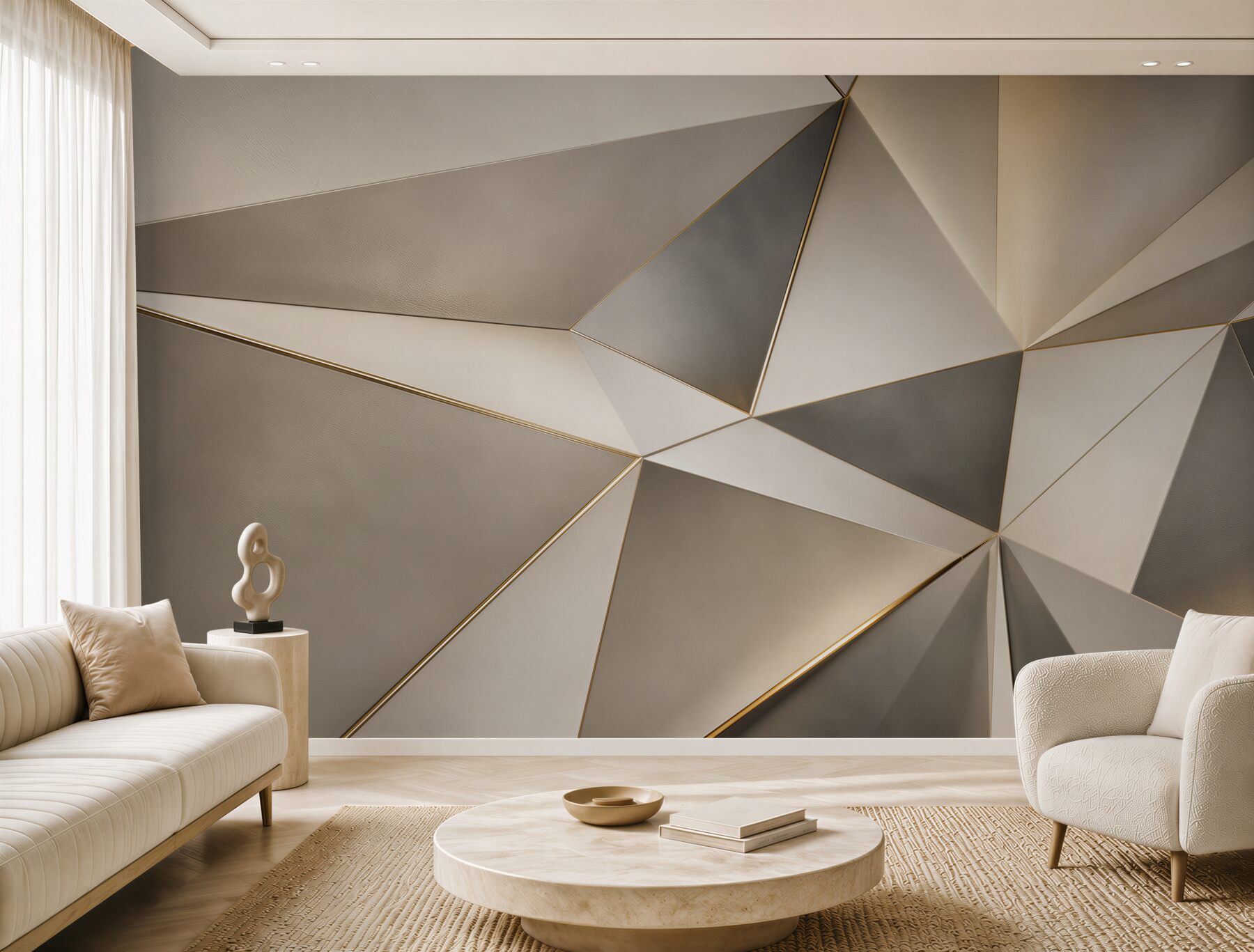 Fototapeta geometryczne trójkąty beżowo złote eleganckie do nowoczesnego salonu?v23