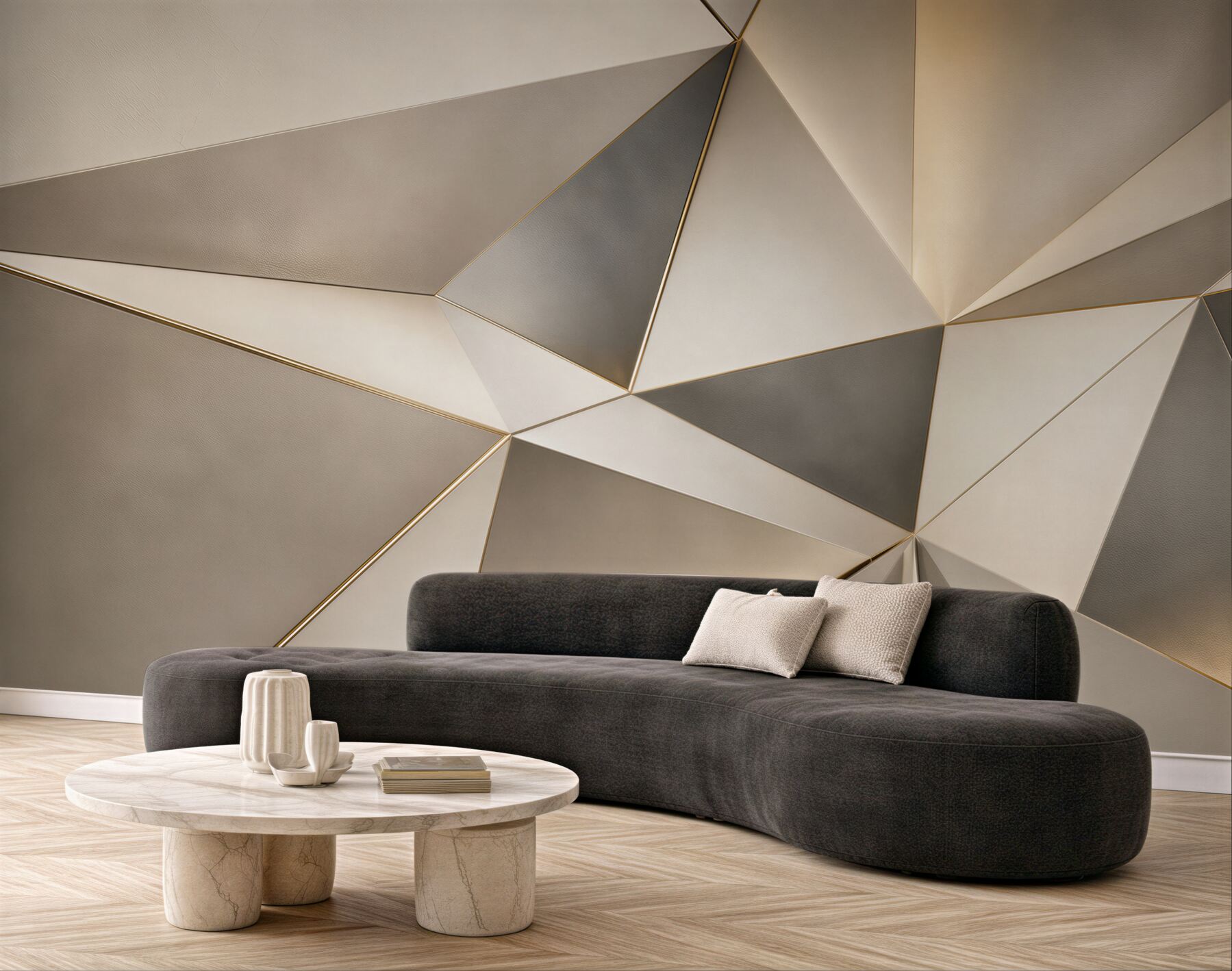 Fototapeta geometryczne trójkąty beżowo złote eleganckie do nowoczesnego salonu?v23